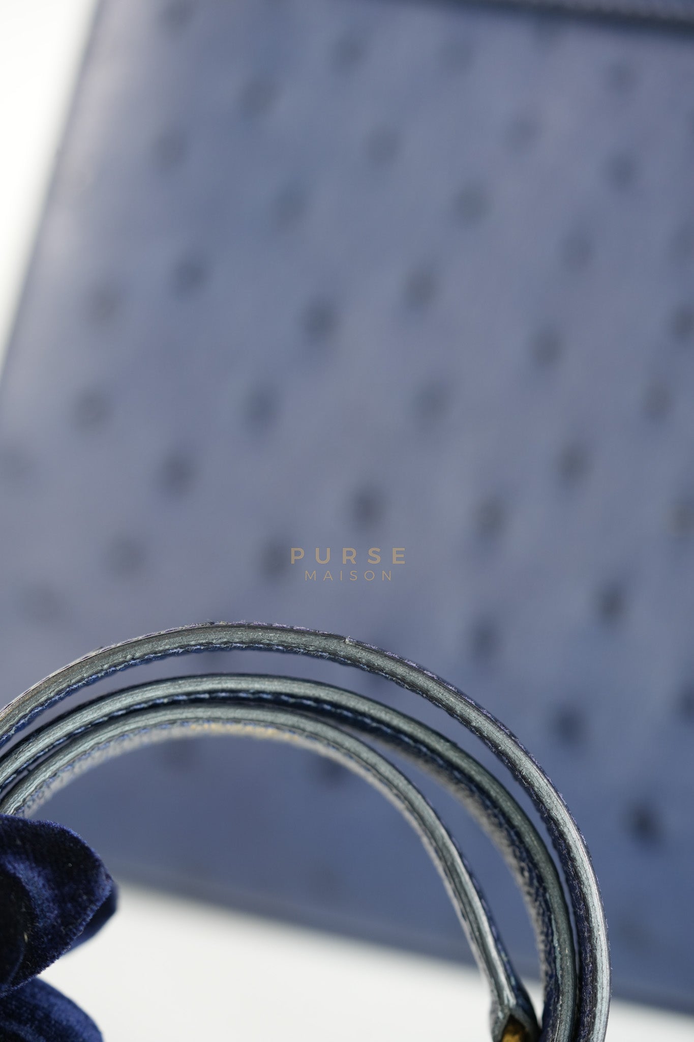 Kelly 28 Sellier in Blue Iris Ostrich Leather and Gold Hardware Stamp T (2015) | Purse Maison Luxury Bags Shop