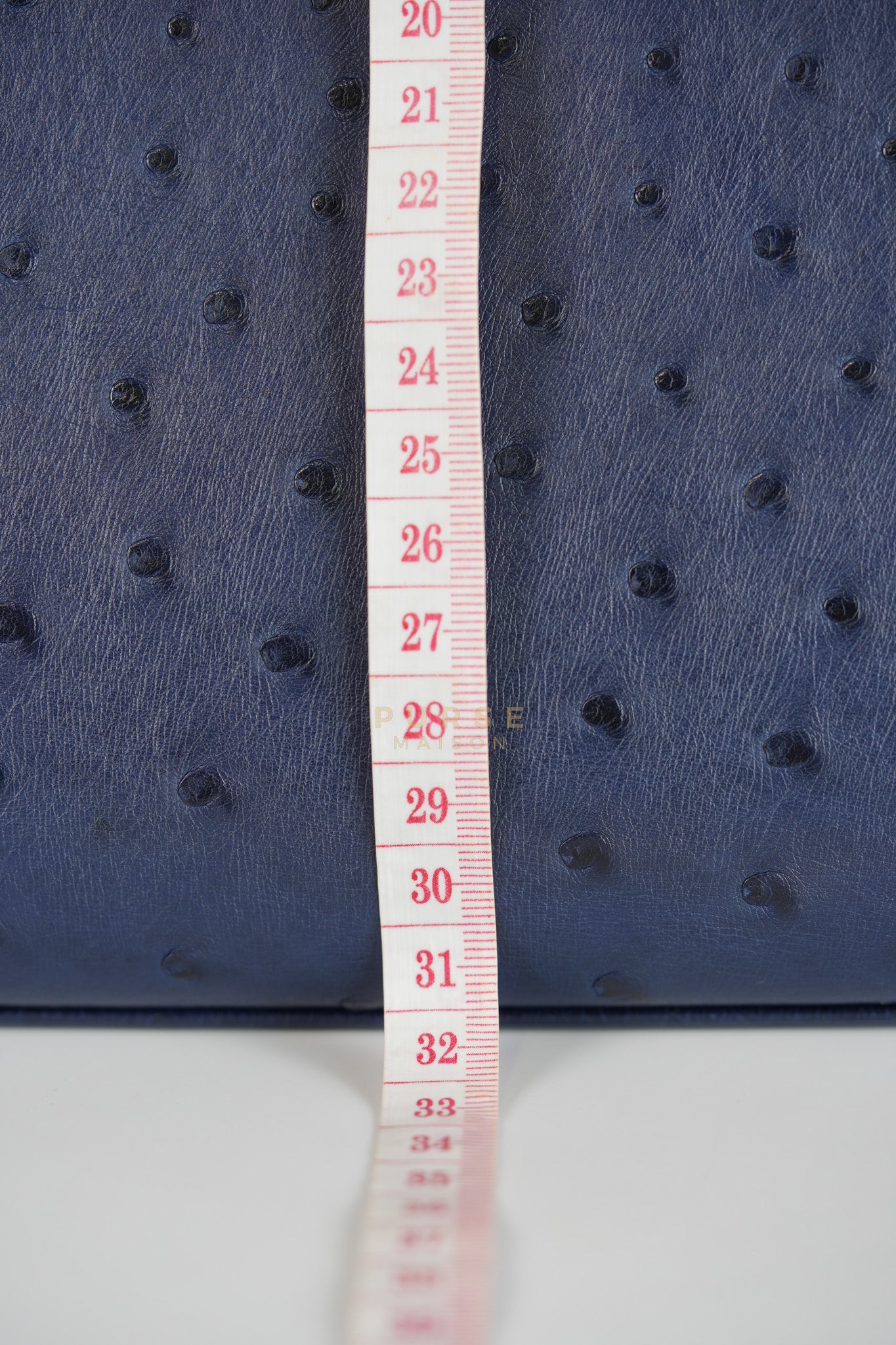 Kelly 28 Sellier in Blue Iris Ostrich Leather and Gold Hardware Stamp T (2015) | Purse Maison Luxury Bags Shop