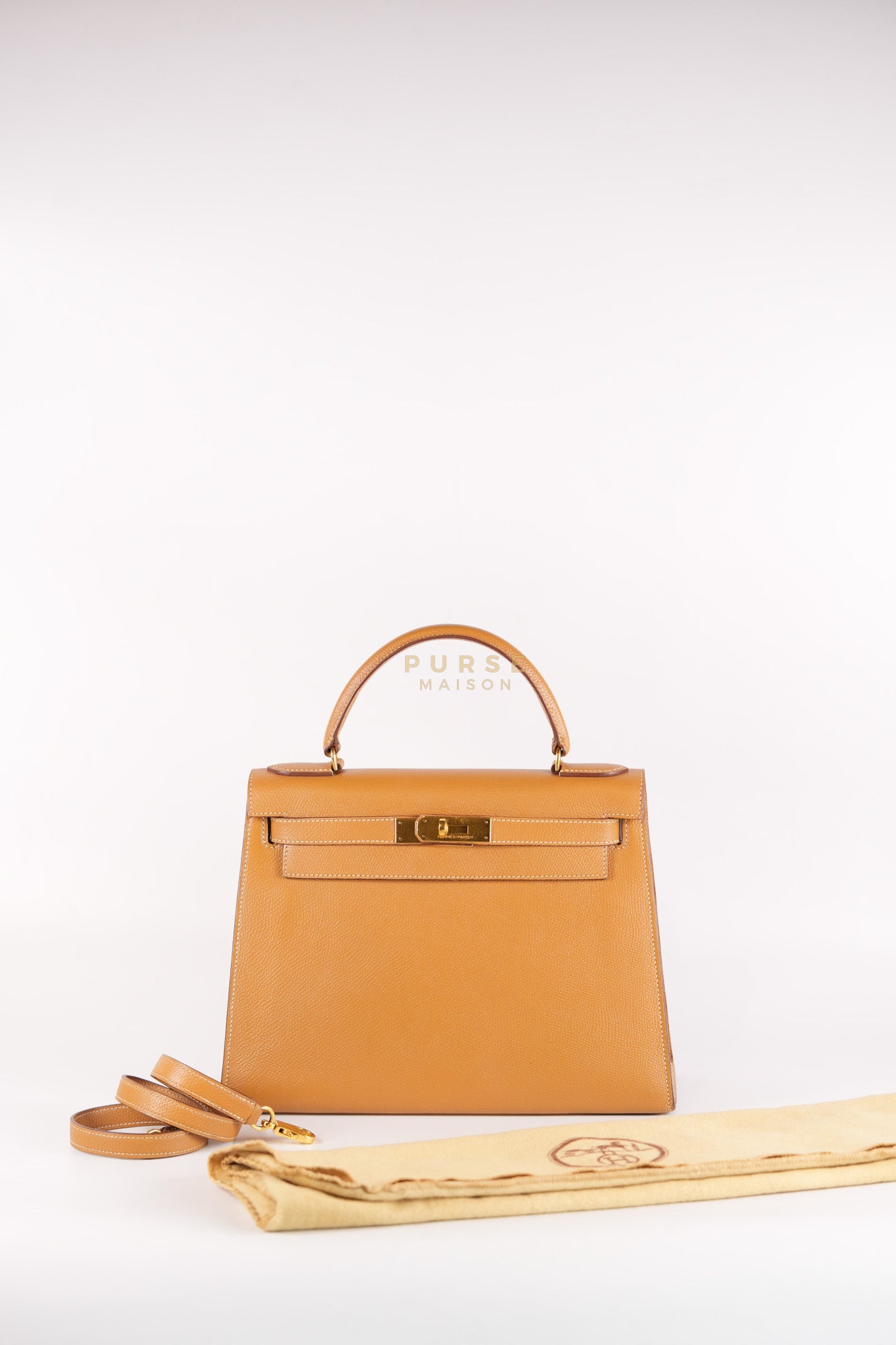 Kelly 28 Sellier in Gold Epsom Leather Gold Hardware Stamp W Circle(1993) | Purse Maison Luxury Bags Shop