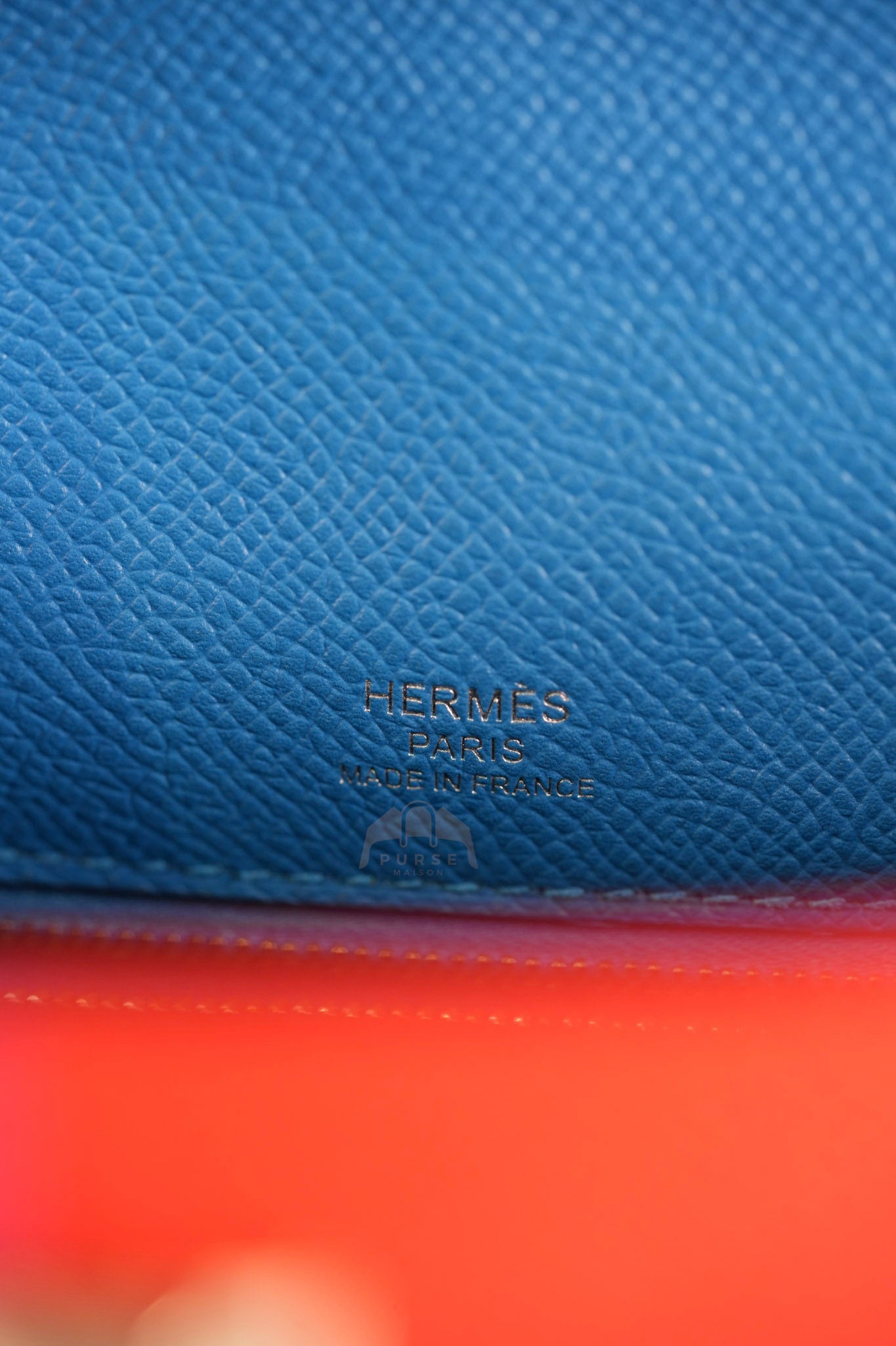 Kelly 28 Sellier in Rouge Coeur/Rose Extreme/Blue Zanzibar Epsom Leather and Palladium Hardware Stamp Z (2021) | Purse Maison Luxury Bags Shop