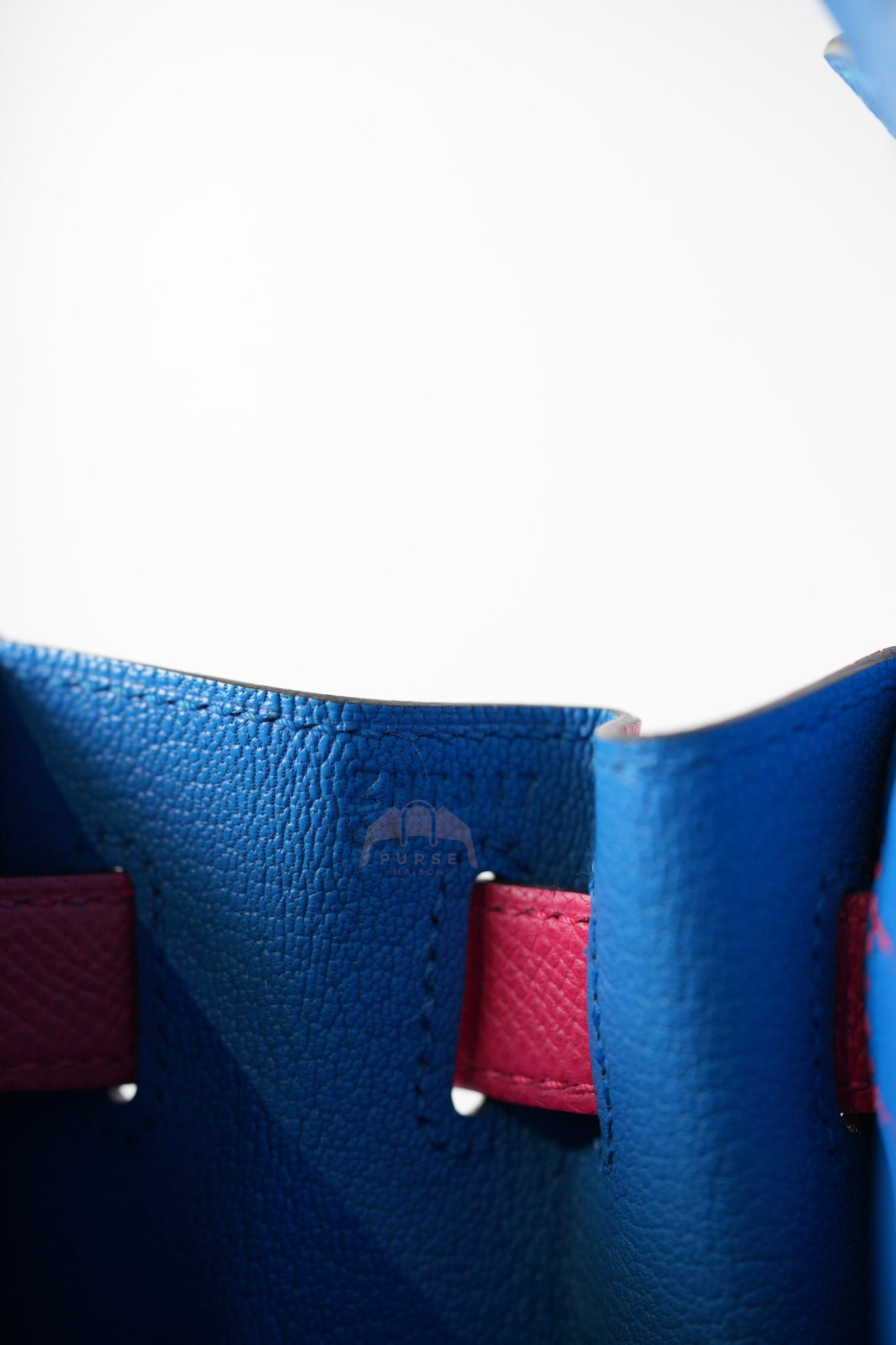 Kelly 28 Sellier in Rouge Coeur/Rose Extreme/Blue Zanzibar Epsom Leather and Palladium Hardware Stamp Z (2021) | Purse Maison Luxury Bags Shop