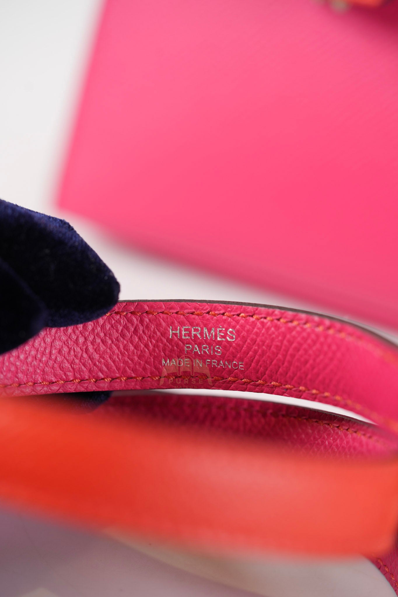 Kelly 28 Sellier in Rouge Coeur/Rose Extreme/Blue Zanzibar Epsom Leather and Palladium Hardware Stamp Z (2021) | Purse Maison Luxury Bags Shop