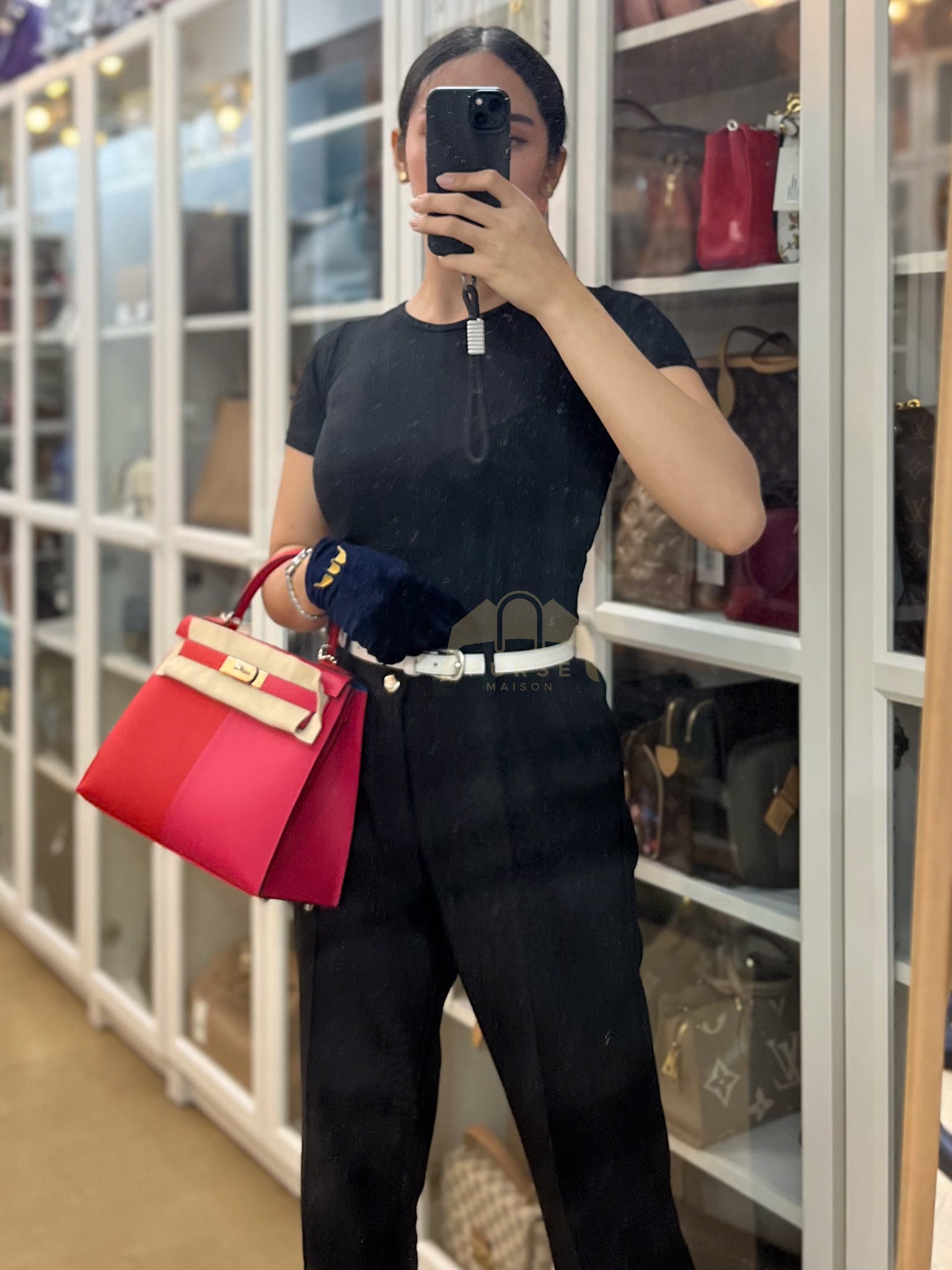 Kelly 28 Sellier in Rouge Coeur/Rose Extreme/Blue Zanzibar Epsom Leather and Palladium Hardware Stamp Z (2021) | Purse Maison Luxury Bags Shop