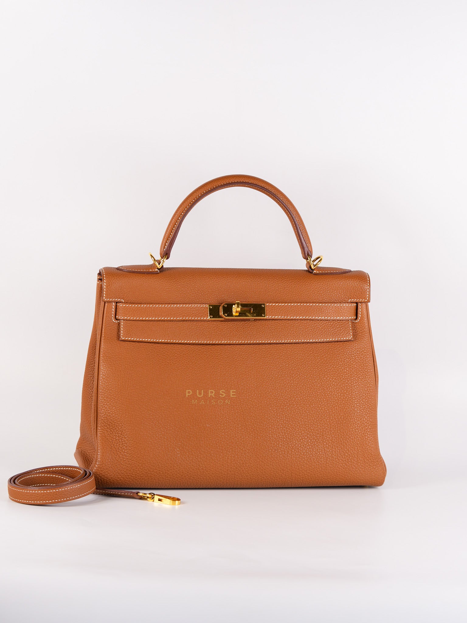 Kelly 32 Gold on Gold Clemence Leather Stamp X (2016) | Purse Maison Luxury Bags Shop