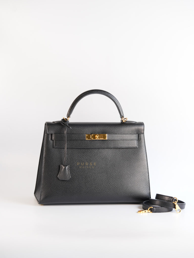 Kelly 32 in Noir Fjord Leather Stamp Square R(2014) | Purse Maison Luxury Bags Shop
