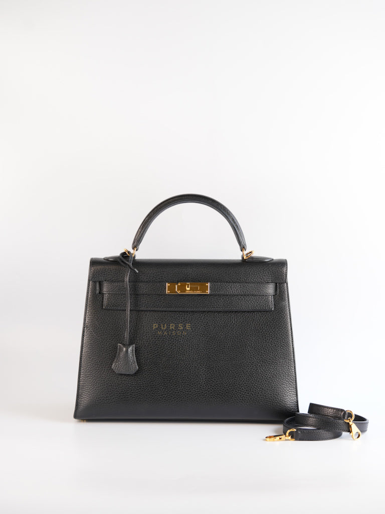 Kelly 32 in Noir Fjord Leather Stamp Square R(2014) | Purse Maison Luxury Bags Shop
