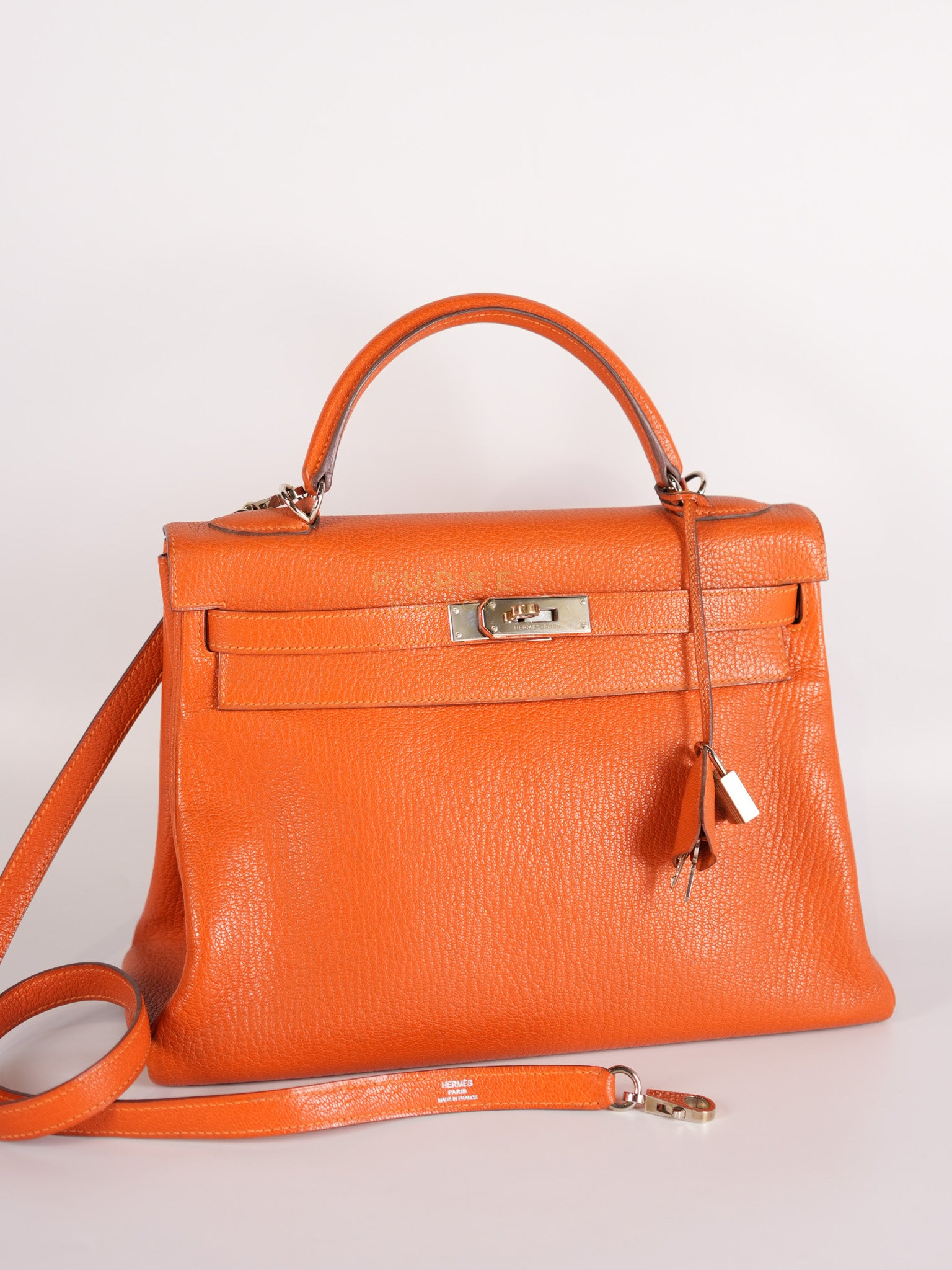 Kelly 32 in Orange Togo Leather Palladium Hardware Stamp M Square(2009) | Purse Maison Luxury Bags Shop