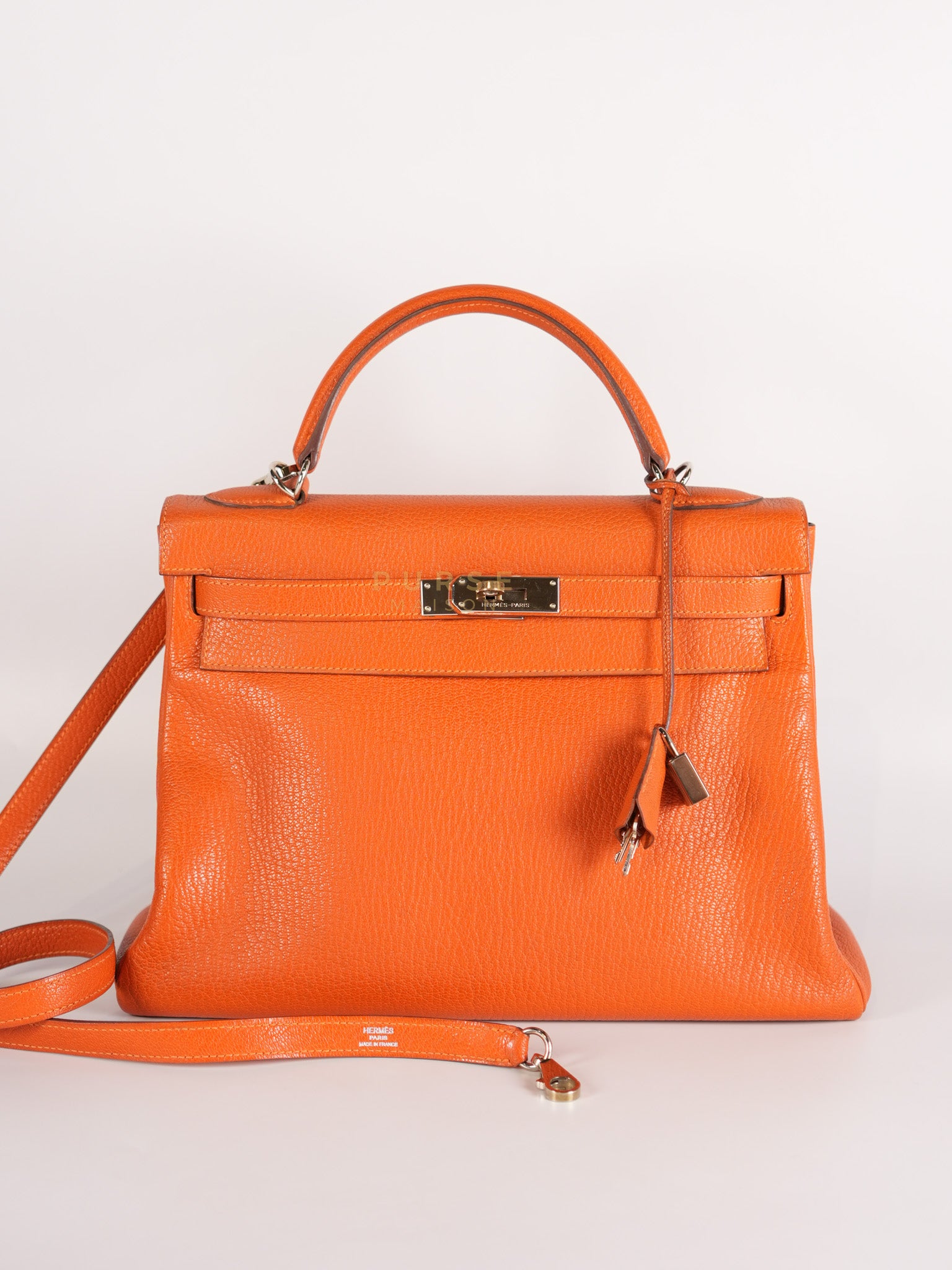Kelly 32 in Orange Togo Leather Palladium Hardware Stamp M Square(2009) | Purse Maison Luxury Bags Shop