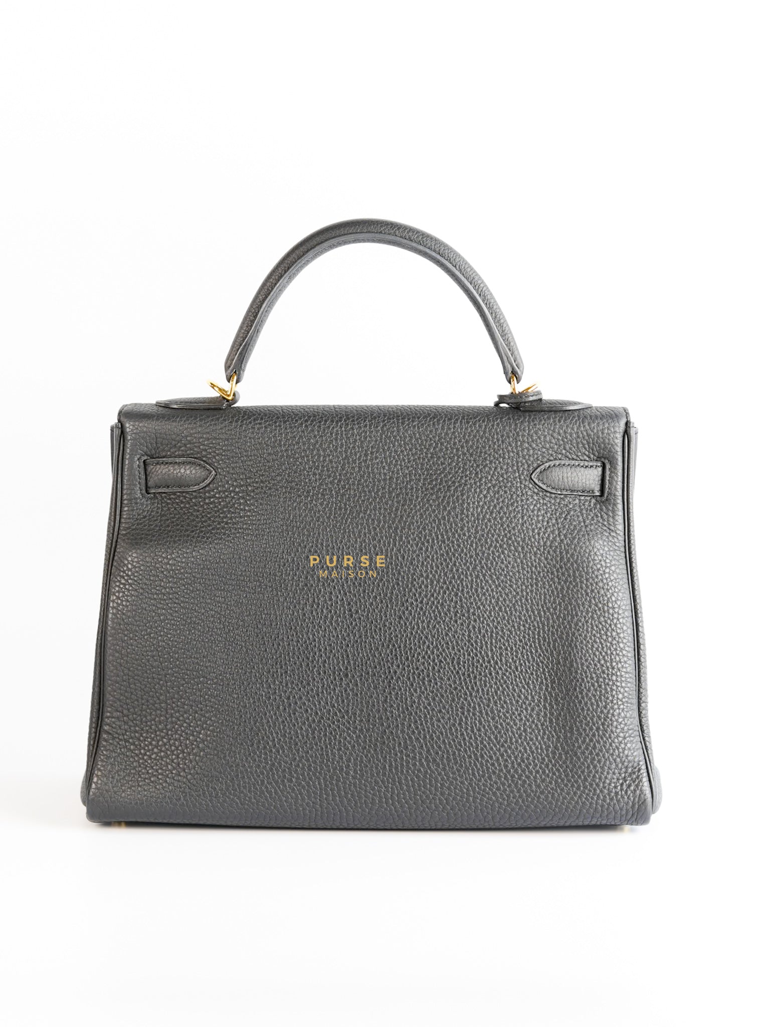 Kelly 32 Noir Clemence Leather & Gold Hardware Stamp Square Q | Purse Maison Luxury Bags Shop