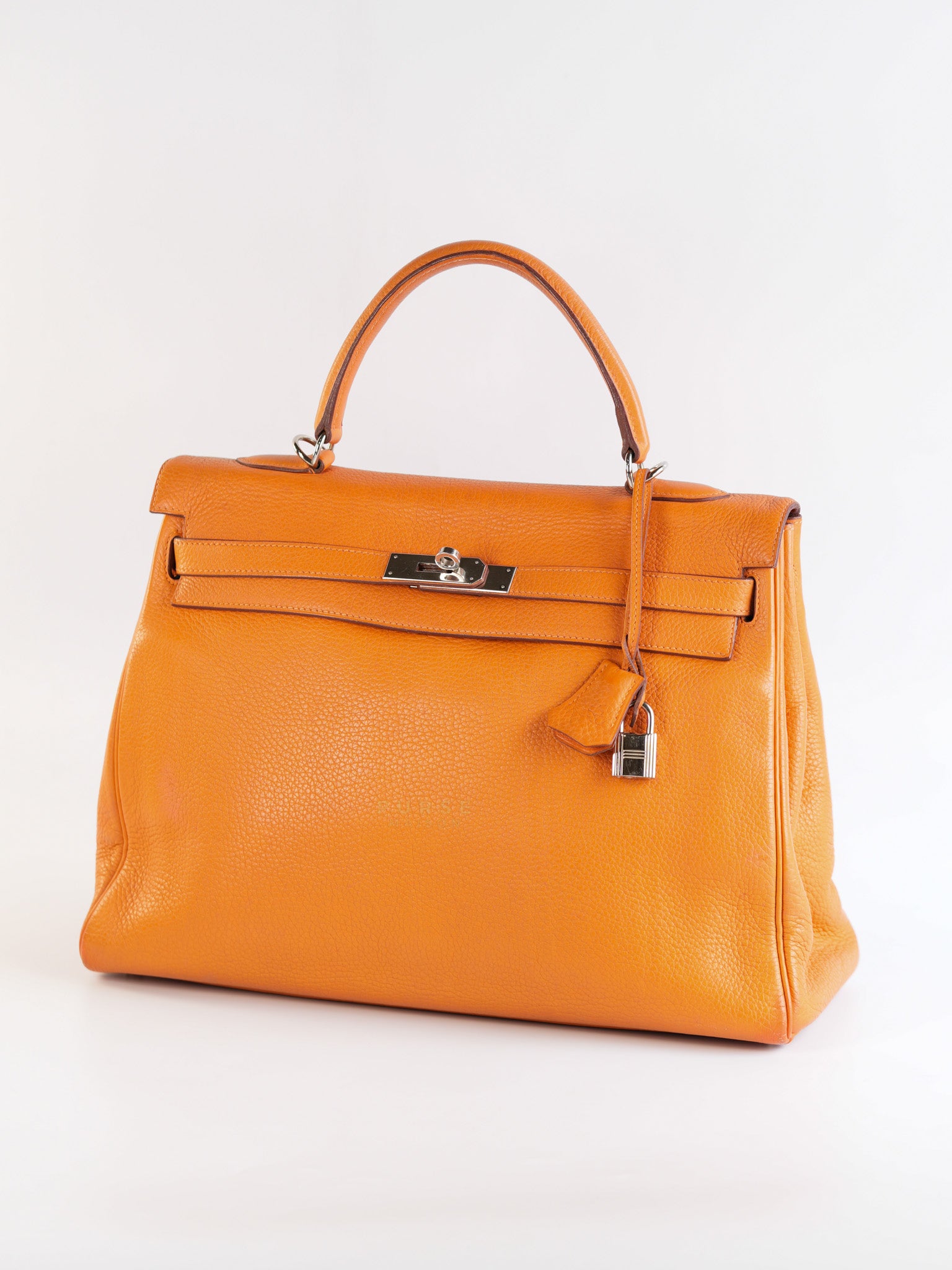 Kelly 32 Orange Clemence Leather Stamp F(2022) | Purse Maison Luxury Bags Shop