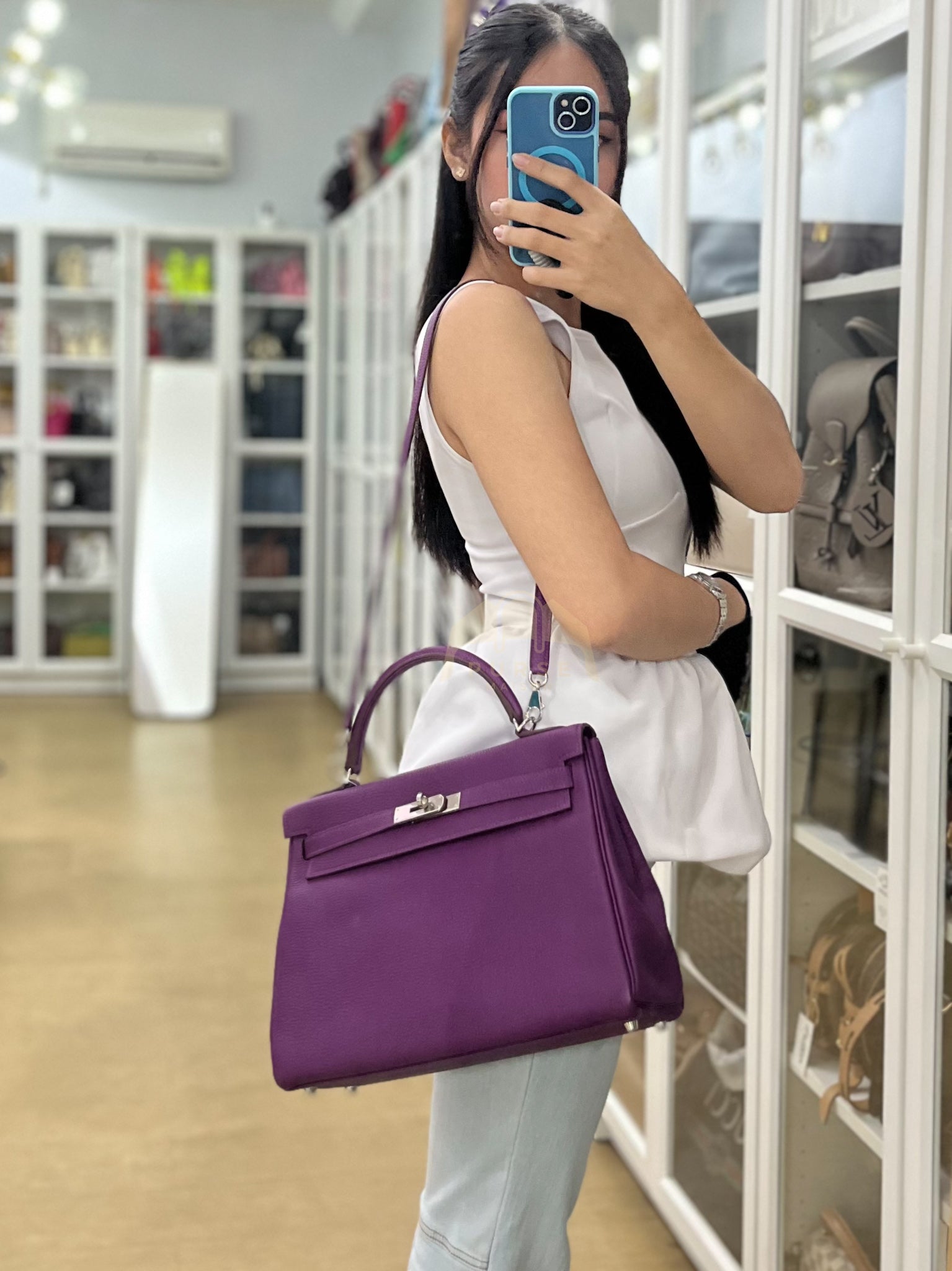 Kelly 32 Retourne in Anemone Togo Leather Palladium Hardware Stamp R Square(2014) | Purse Maison Luxury Bags Shop