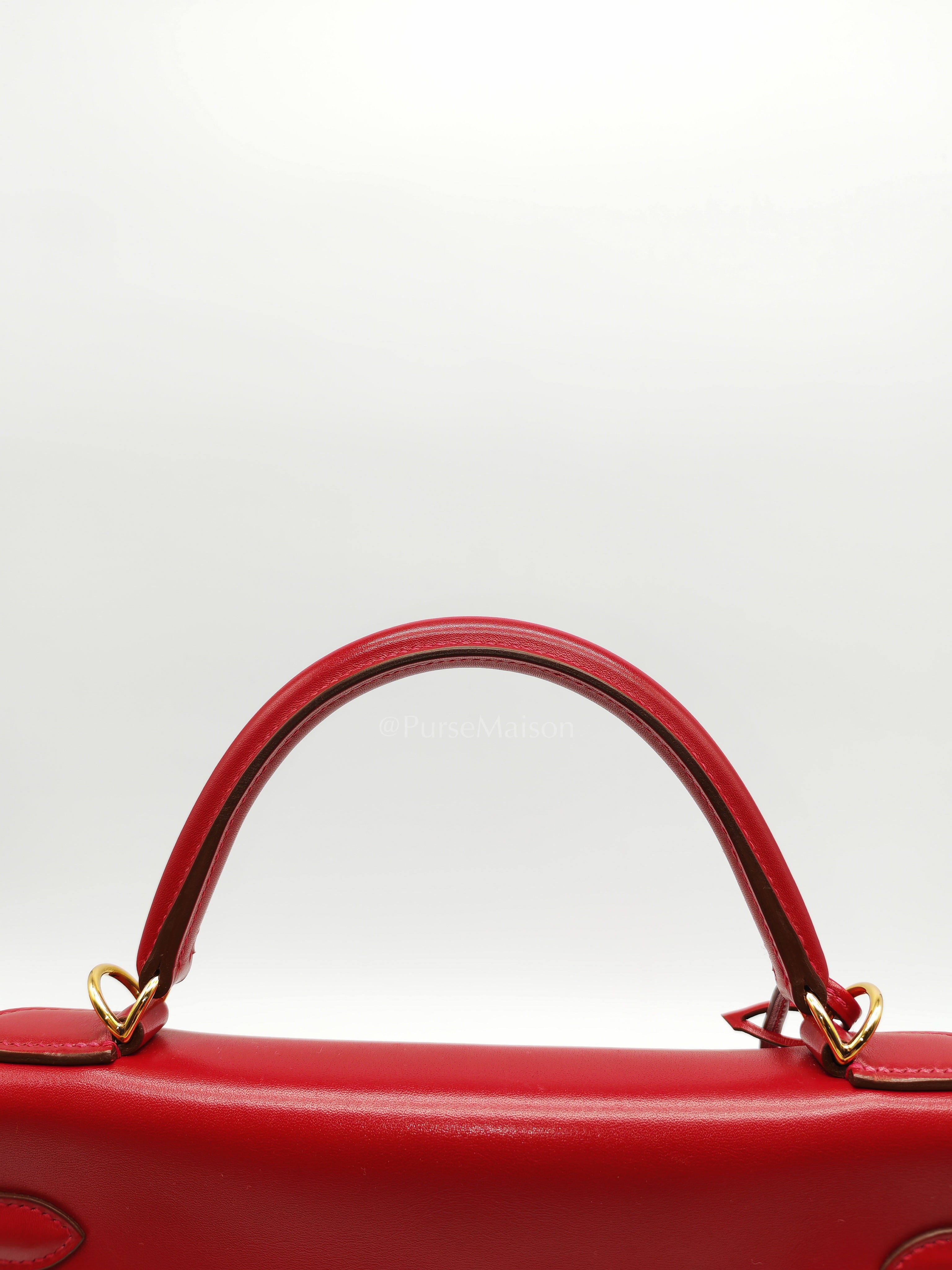 Kelly 32 Retourne in Rouge Vif Tadelakt Leather and Gold Hardware Stamp X (2016) | Purse Maison Luxury Bags Shop