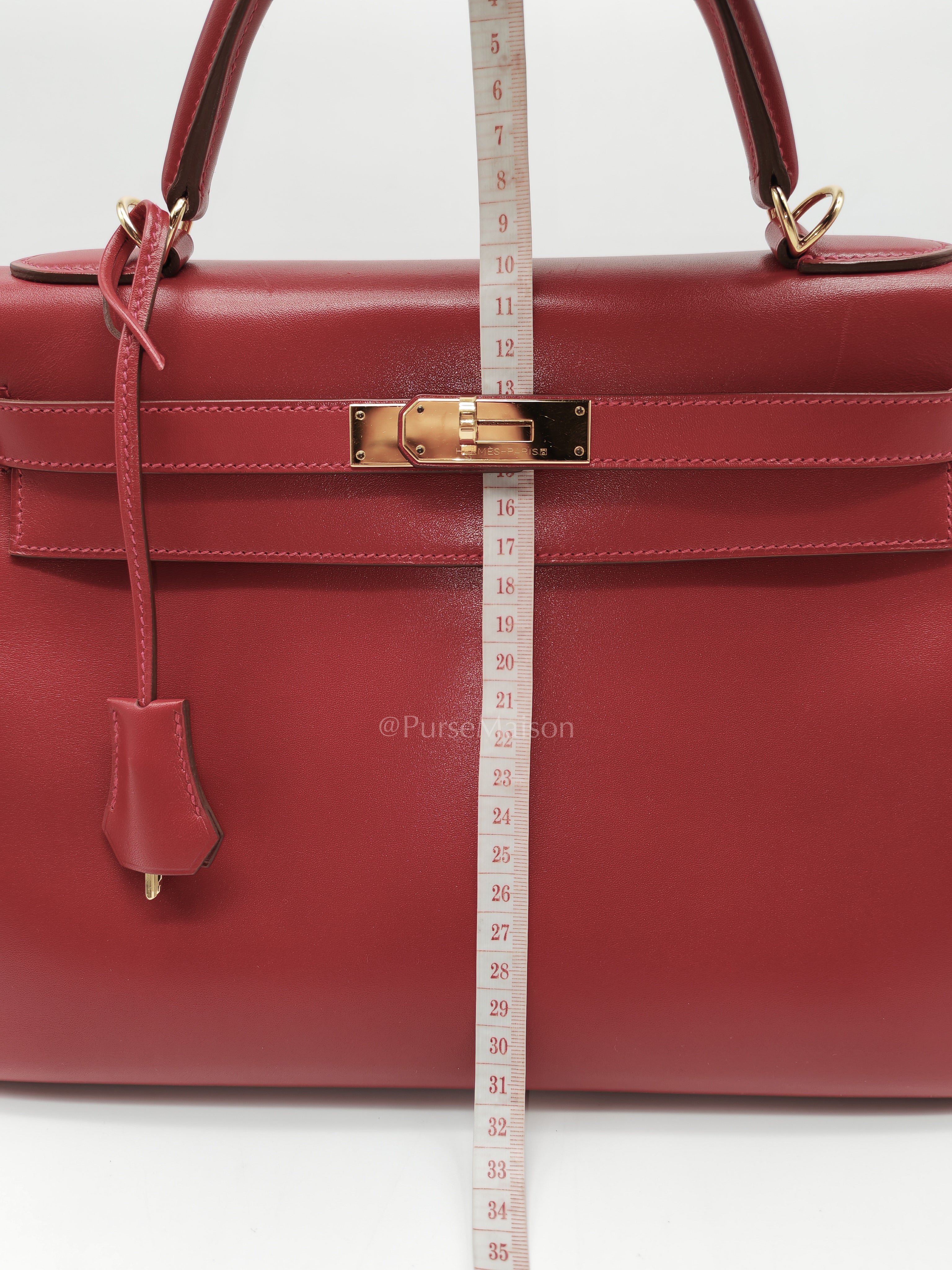 Kelly 32 Retourne in Rouge Vif Tadelakt Leather and Gold Hardware Stamp X (2016) | Purse Maison Luxury Bags Shop