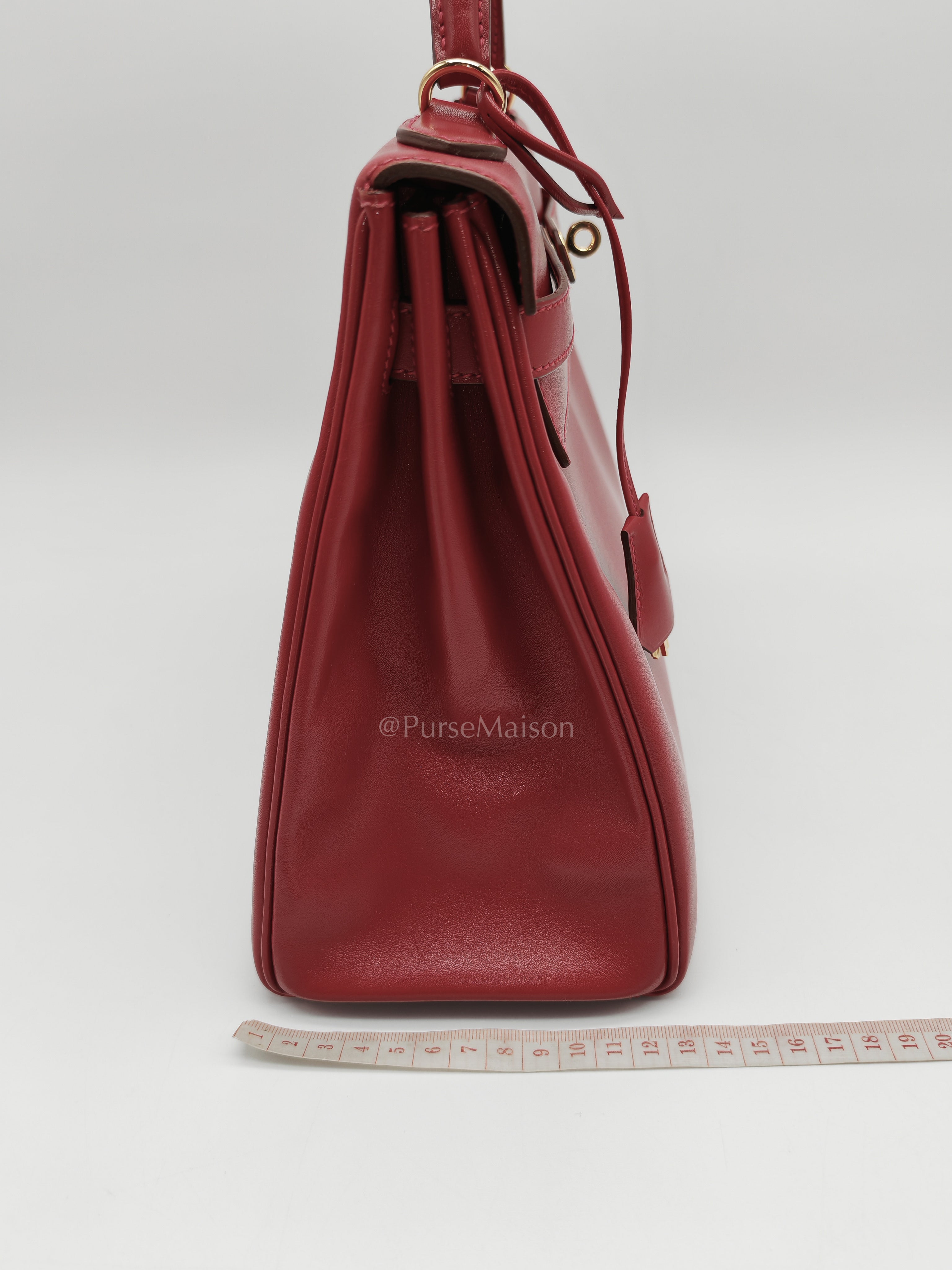 Kelly 32 Retourne in Rouge Vif Tadelakt Leather and Gold Hardware Stamp X (2016) | Purse Maison Luxury Bags Shop