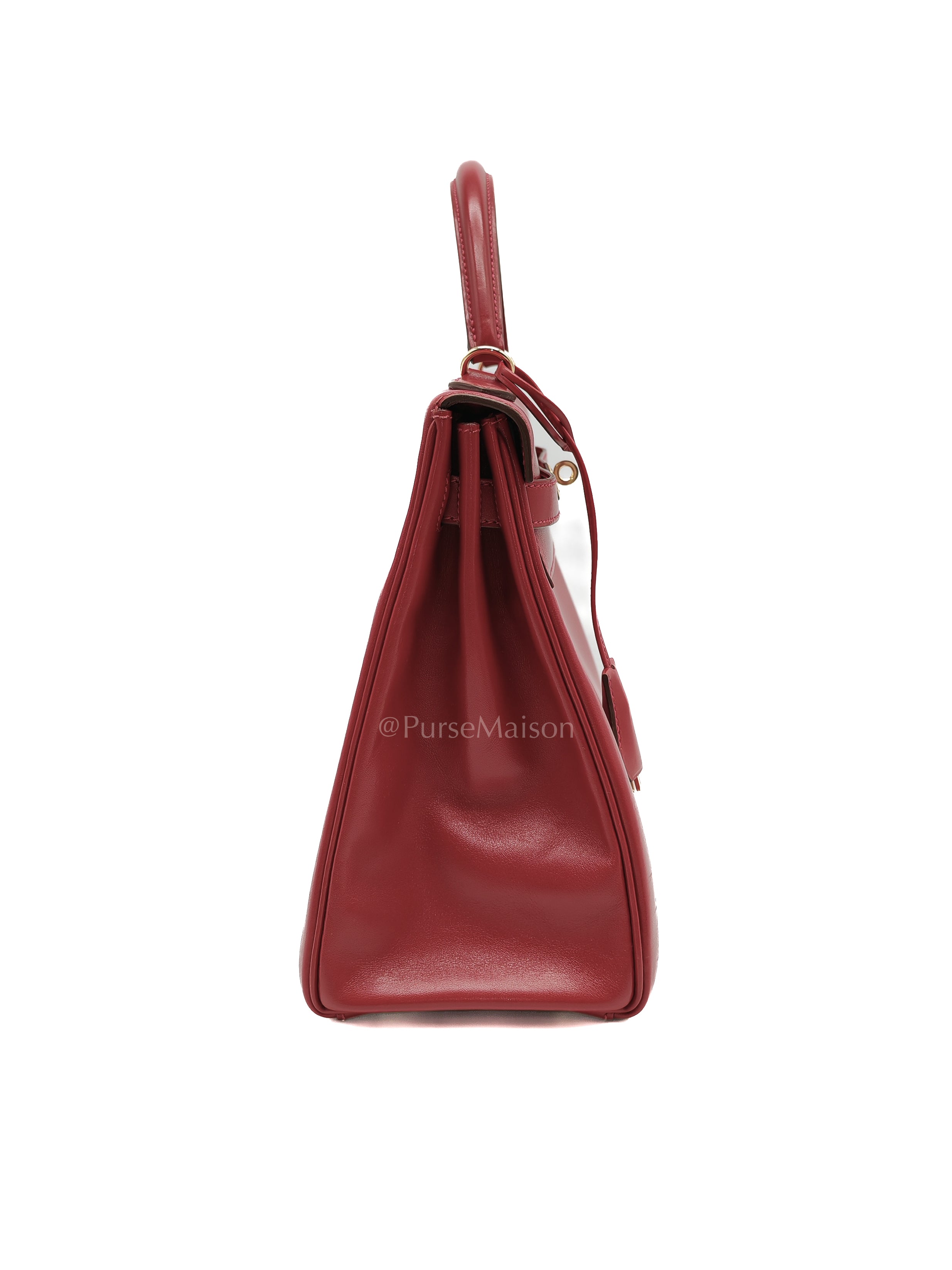 Kelly 32 Retourne in Rouge Vif Tadelakt Leather and Gold Hardware Stamp X (2016) | Purse Maison Luxury Bags Shop