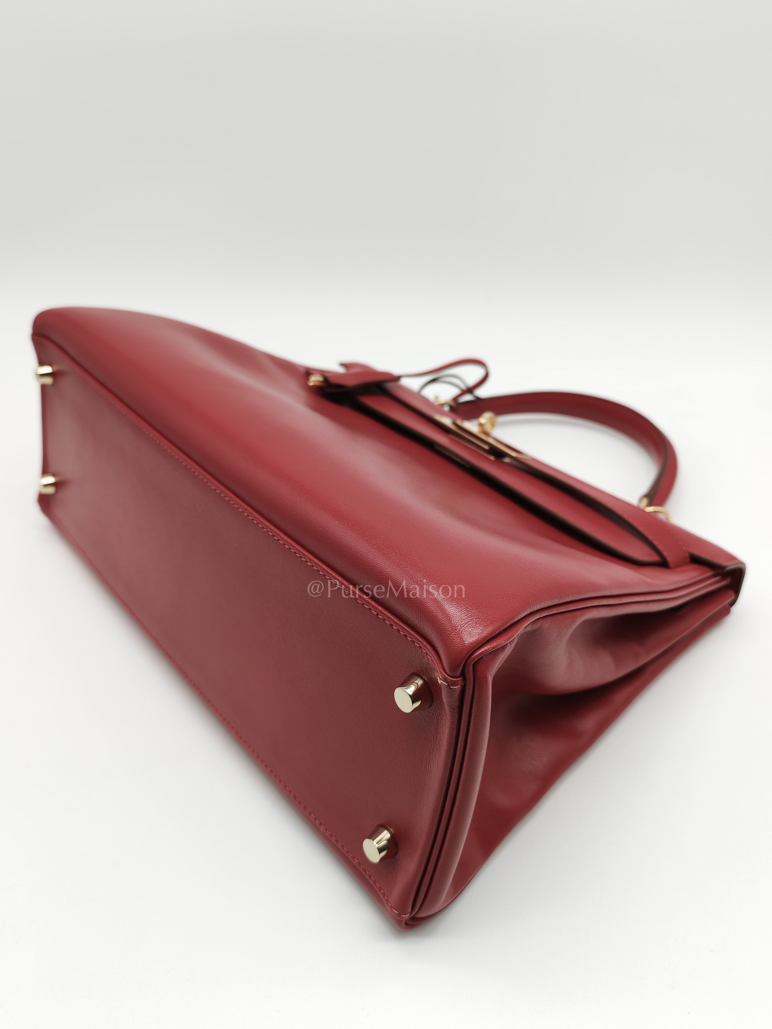 Kelly 32 Retourne in Rouge Vif Tadelakt Leather and Gold Hardware Stamp X (2016) | Purse Maison Luxury Bags Shop