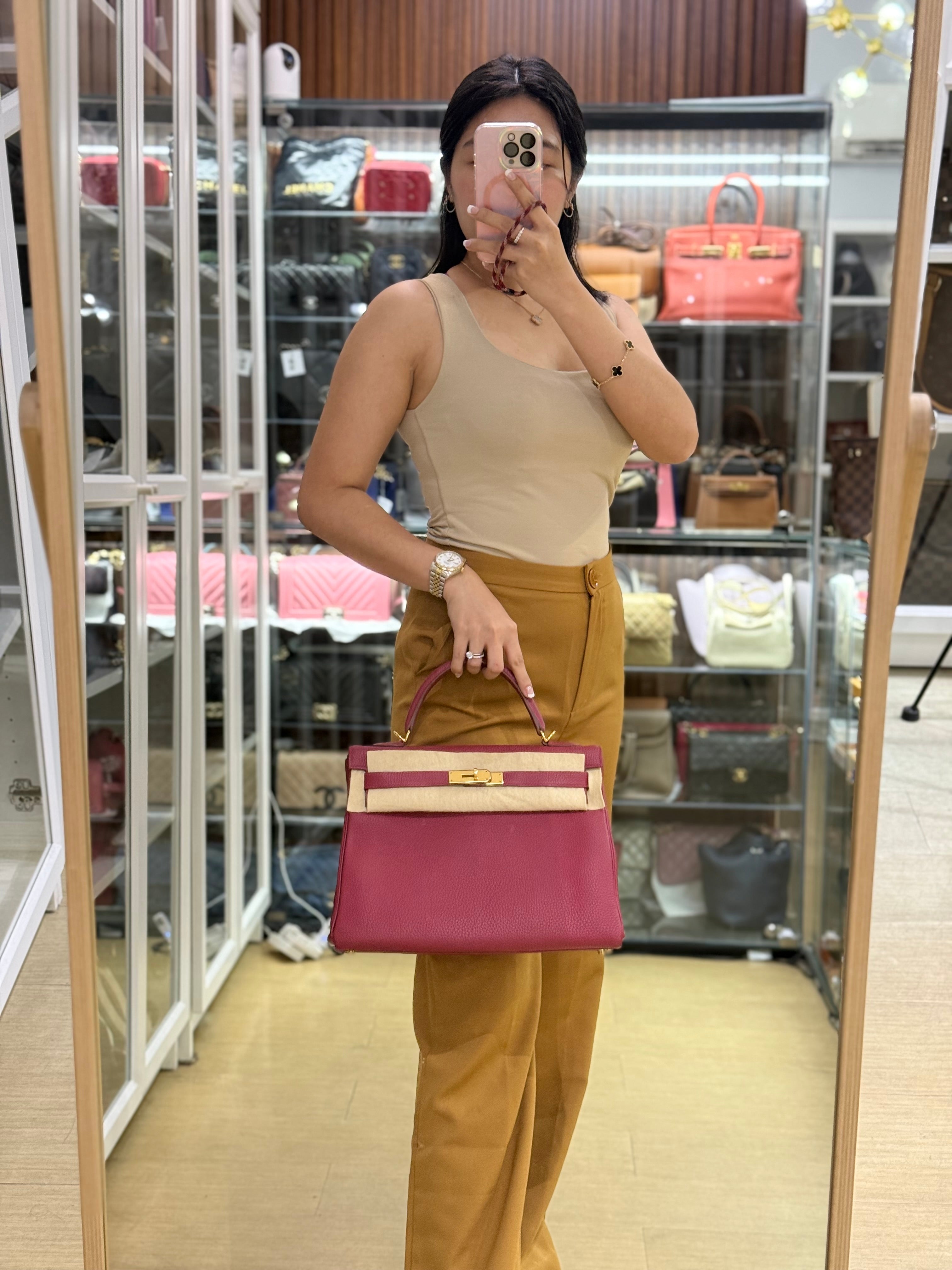 Kelly 32 Rubis Veau Togo Leather Gold Hardware Stamp T (2015) | Purse Maison Luxury Bags Shop