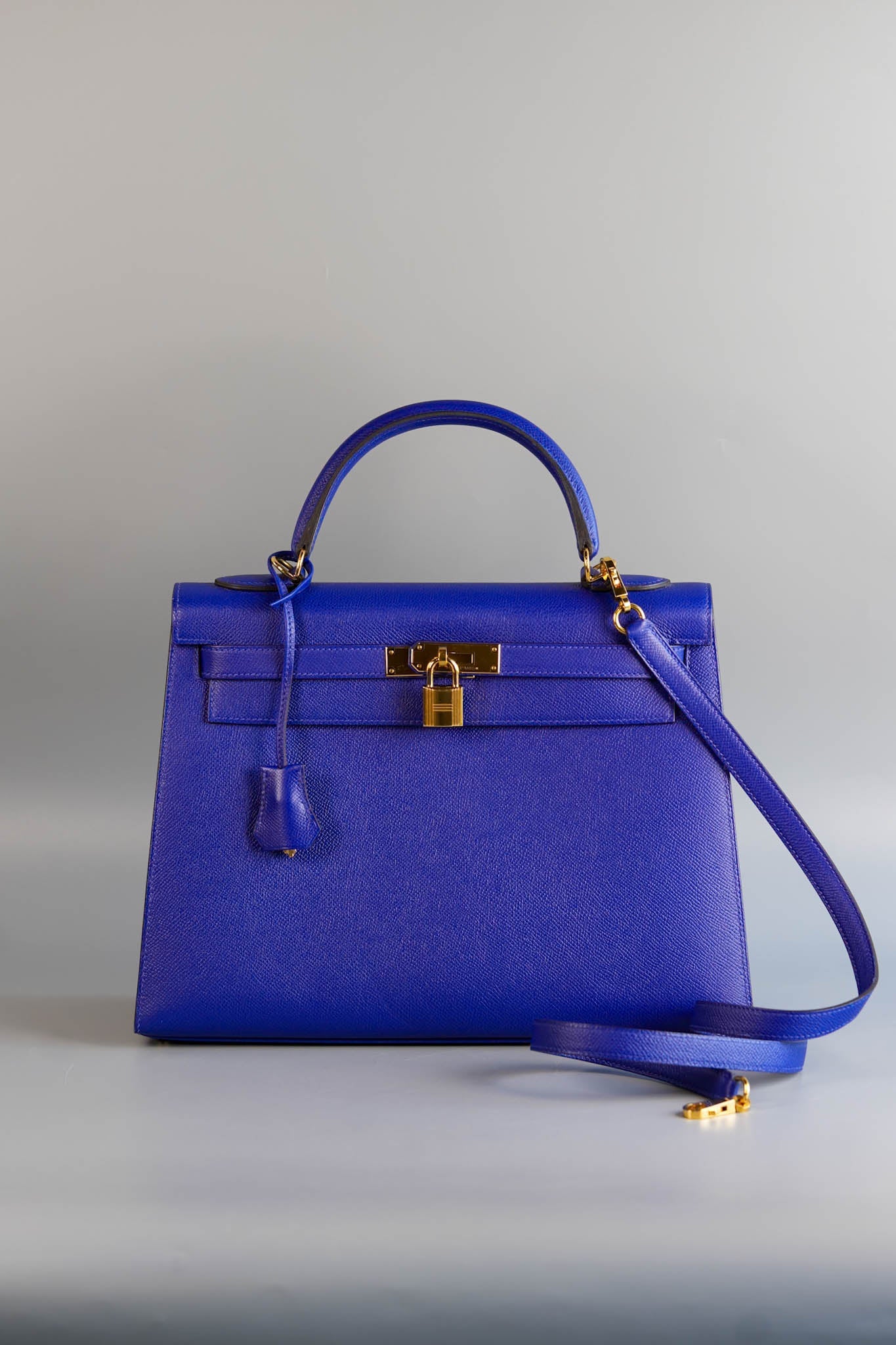 Kelly 32 Sellier Blue Electrique Epsom Gold Hardware Stamp T | Purse Maison Luxury Bags Shop