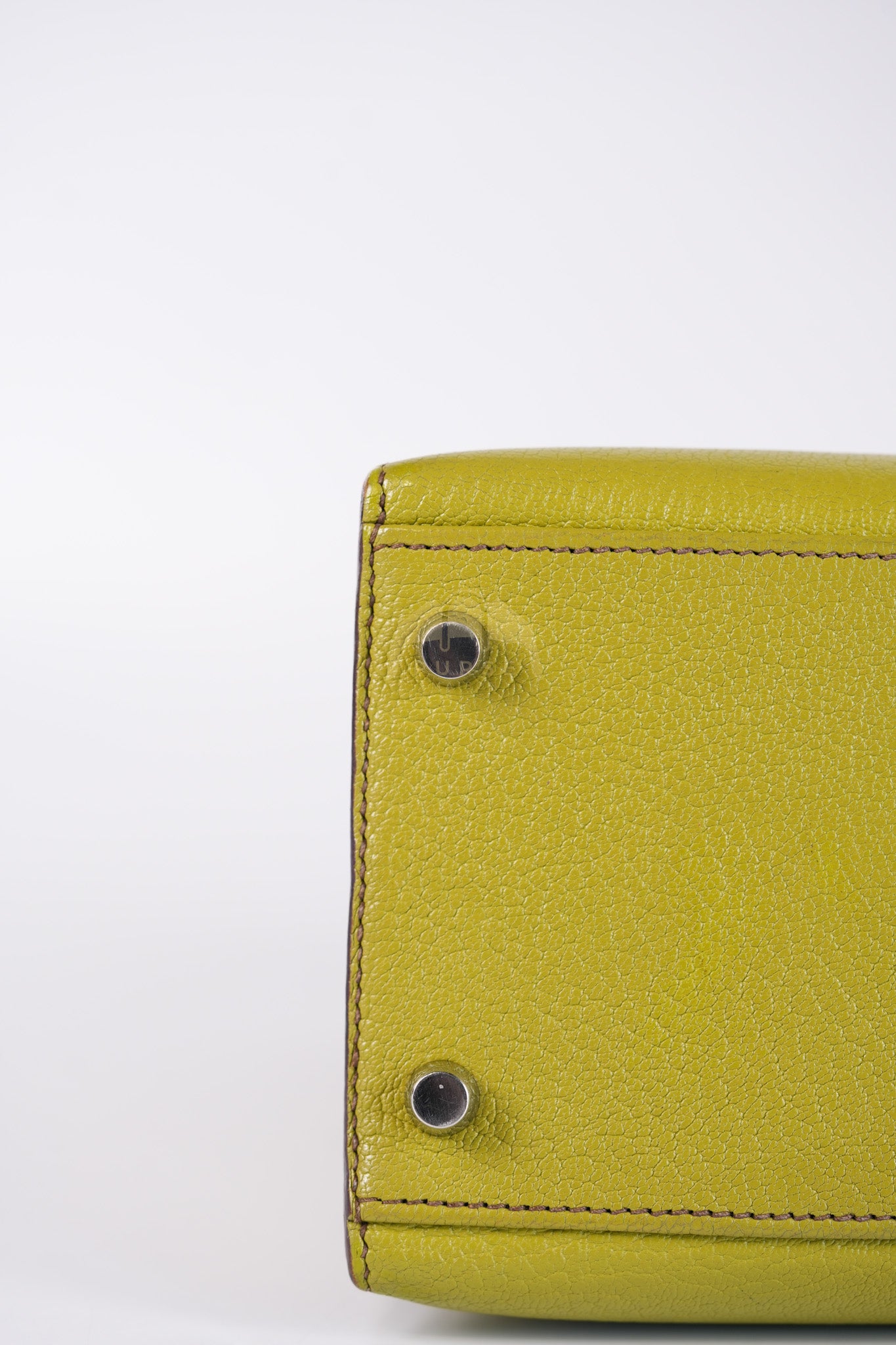 Kelly 32 Sellier Vert Anis Chevre Mysore in Palladium Hardware Stamp K Square (2007) | Purse Maison Luxury Bags Shop