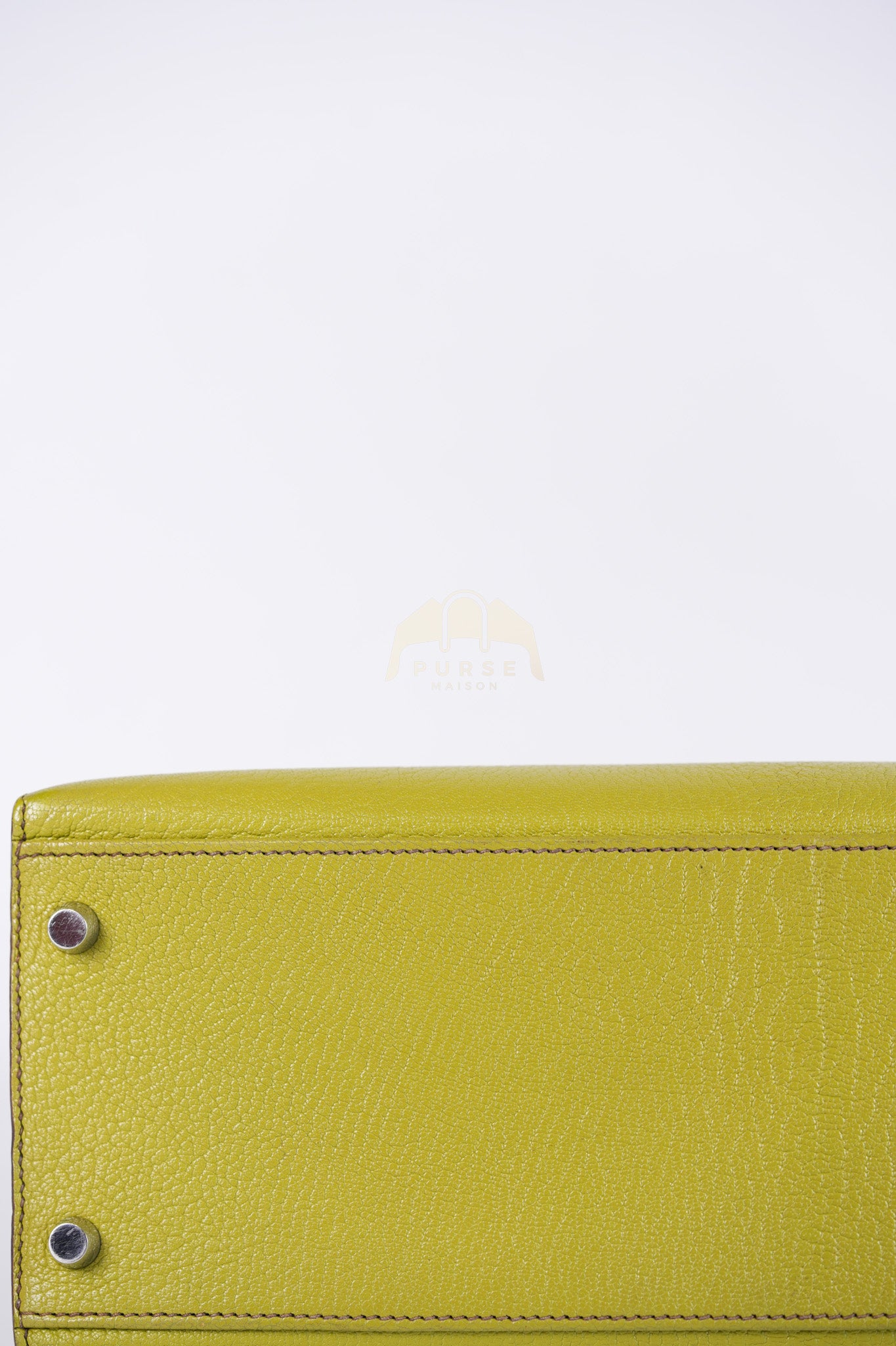 Kelly 32 Sellier Vert Anis Chevre Mysore in Palladium Hardware Stamp K Square (2007) | Purse Maison Luxury Bags Shop