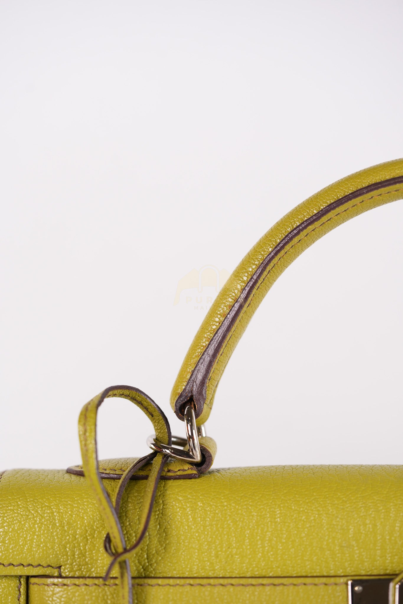 Kelly 32 Sellier Vert Anis Chevre Mysore in Palladium Hardware Stamp K Square (2007) | Purse Maison Luxury Bags Shop