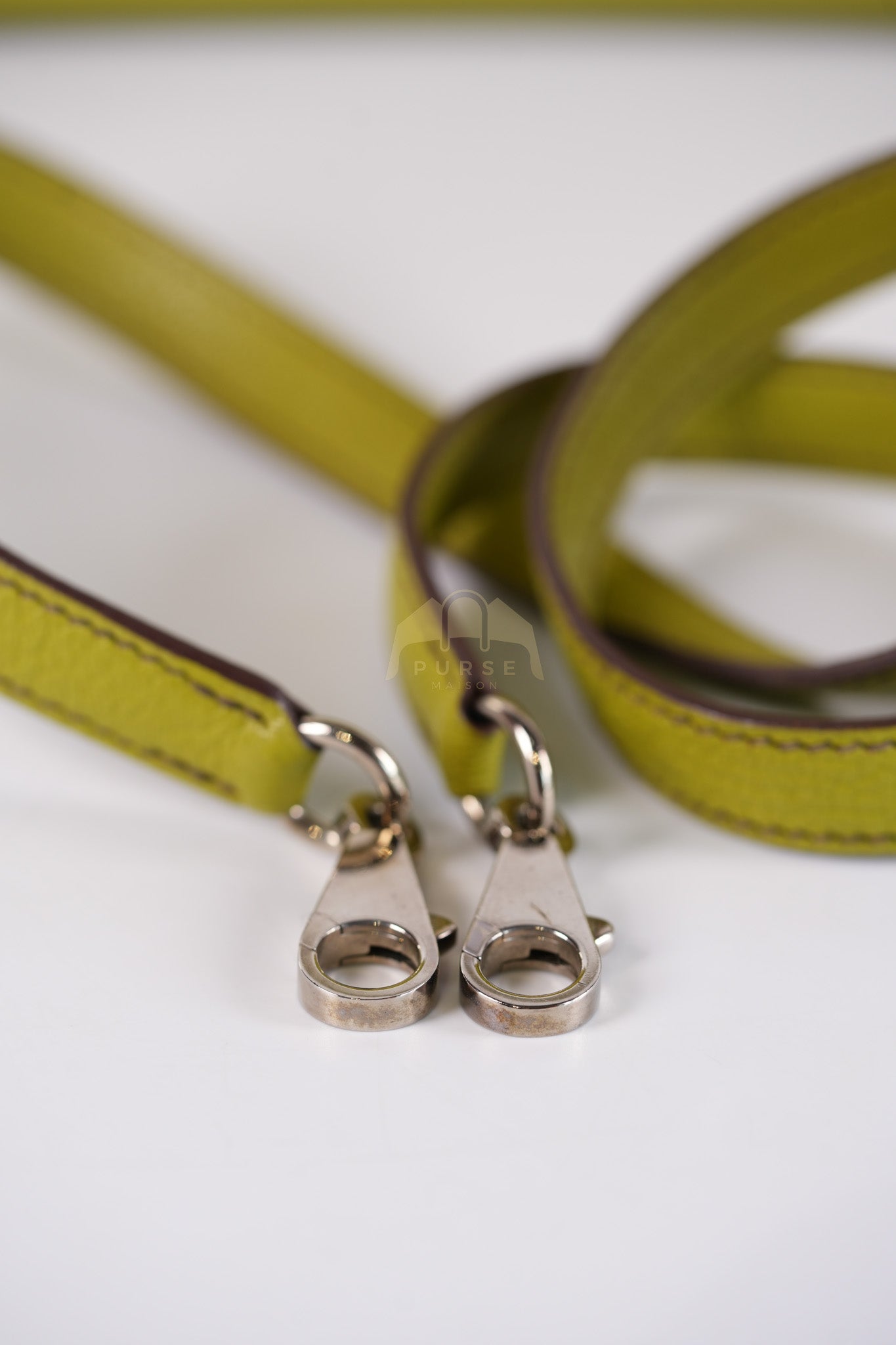 Kelly 32 Sellier Vert Anis Chevre Mysore in Palladium Hardware Stamp K Square (2007) | Purse Maison Luxury Bags Shop