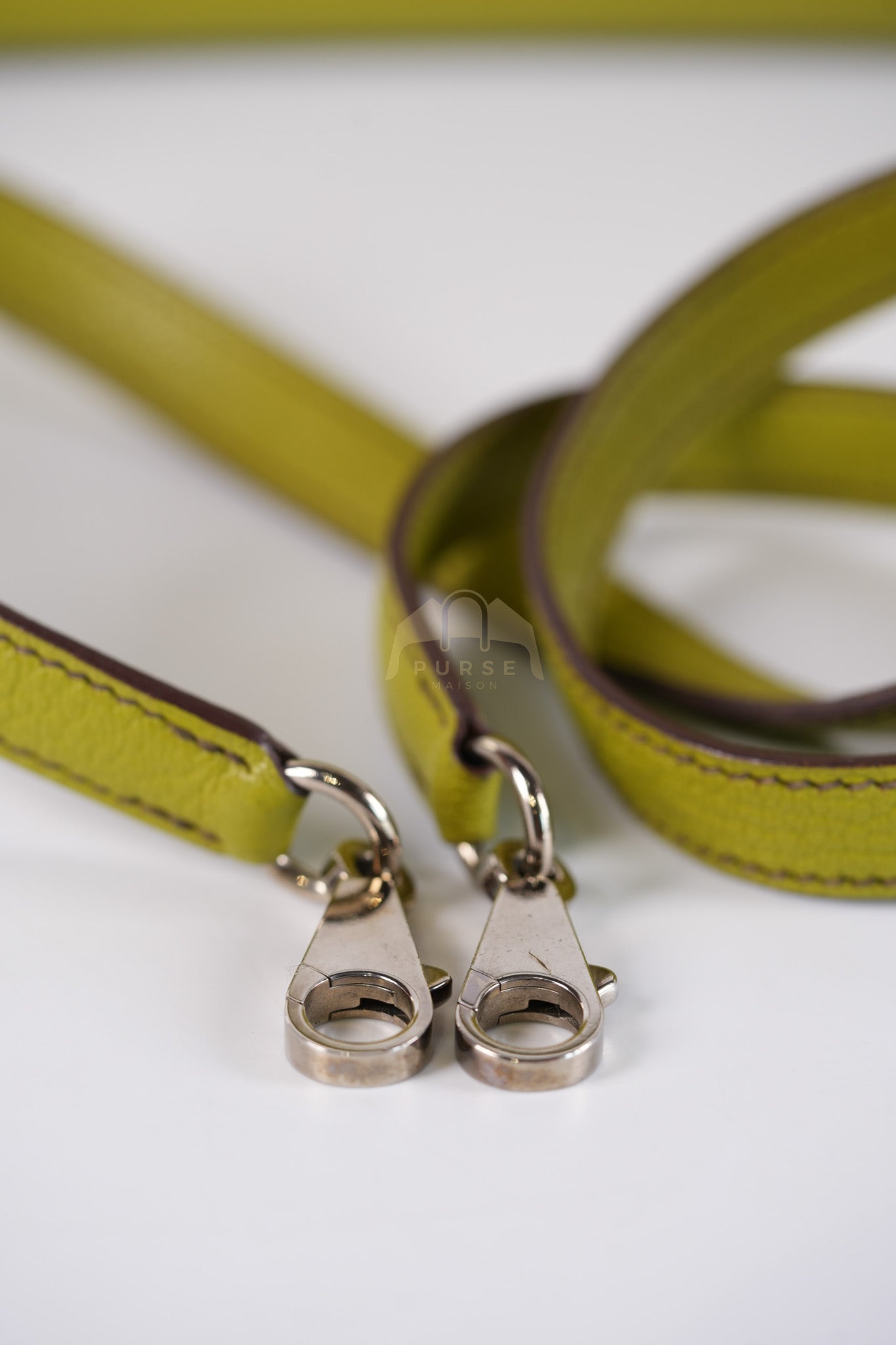 Kelly 32 Sellier Vert Anis Chevre Mysore in Palladium Hardware Stamp K Square (2007) | Purse Maison Luxury Bags Shop