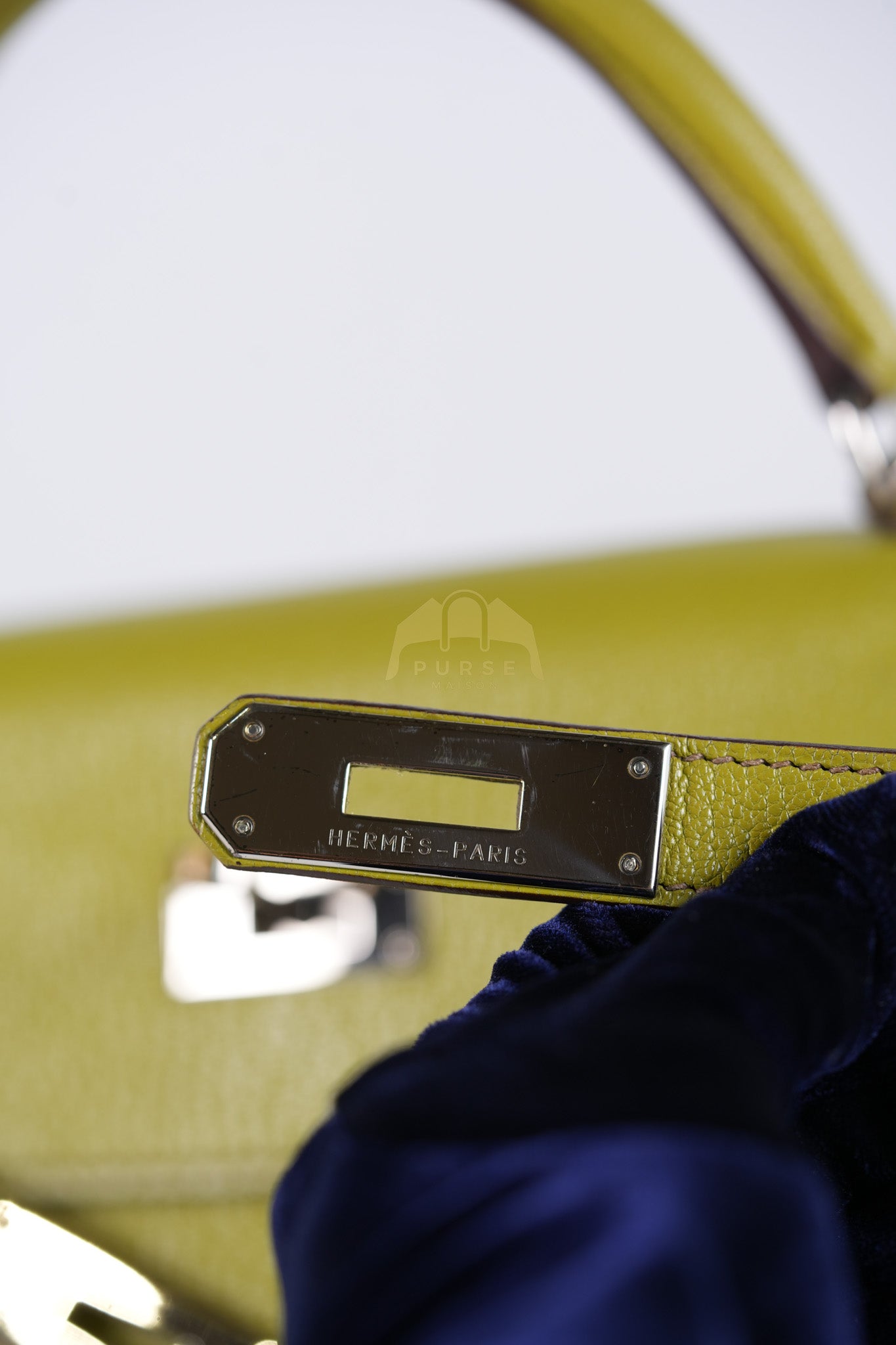 Kelly 32 Sellier Vert Anis Chevre Mysore in Palladium Hardware Stamp K Square (2007) | Purse Maison Luxury Bags Shop
