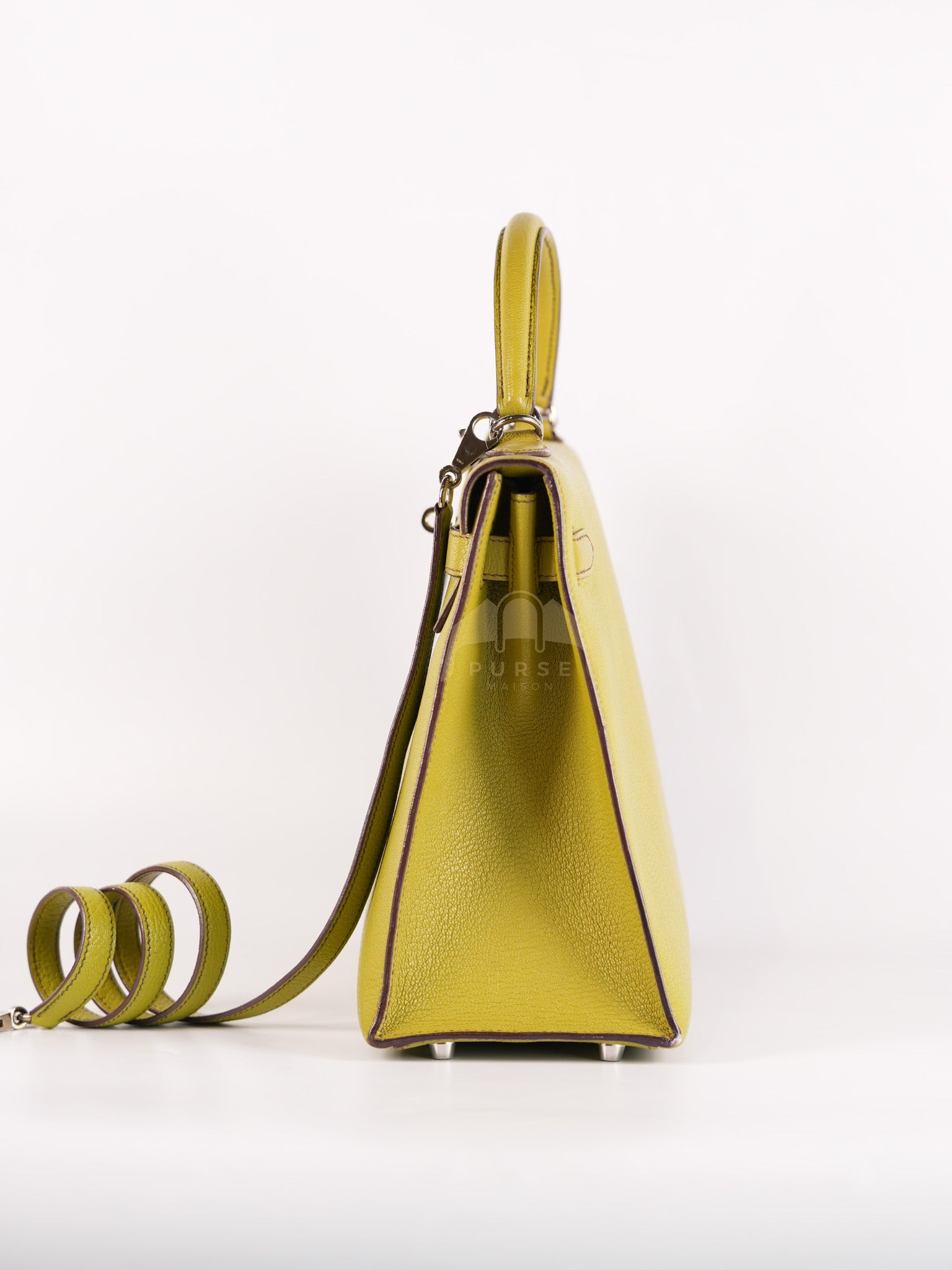 Kelly 32 Sellier Vert Anis Chevre Mysore in Palladium Hardware Stamp K Square (2007) | Purse Maison Luxury Bags Shop
