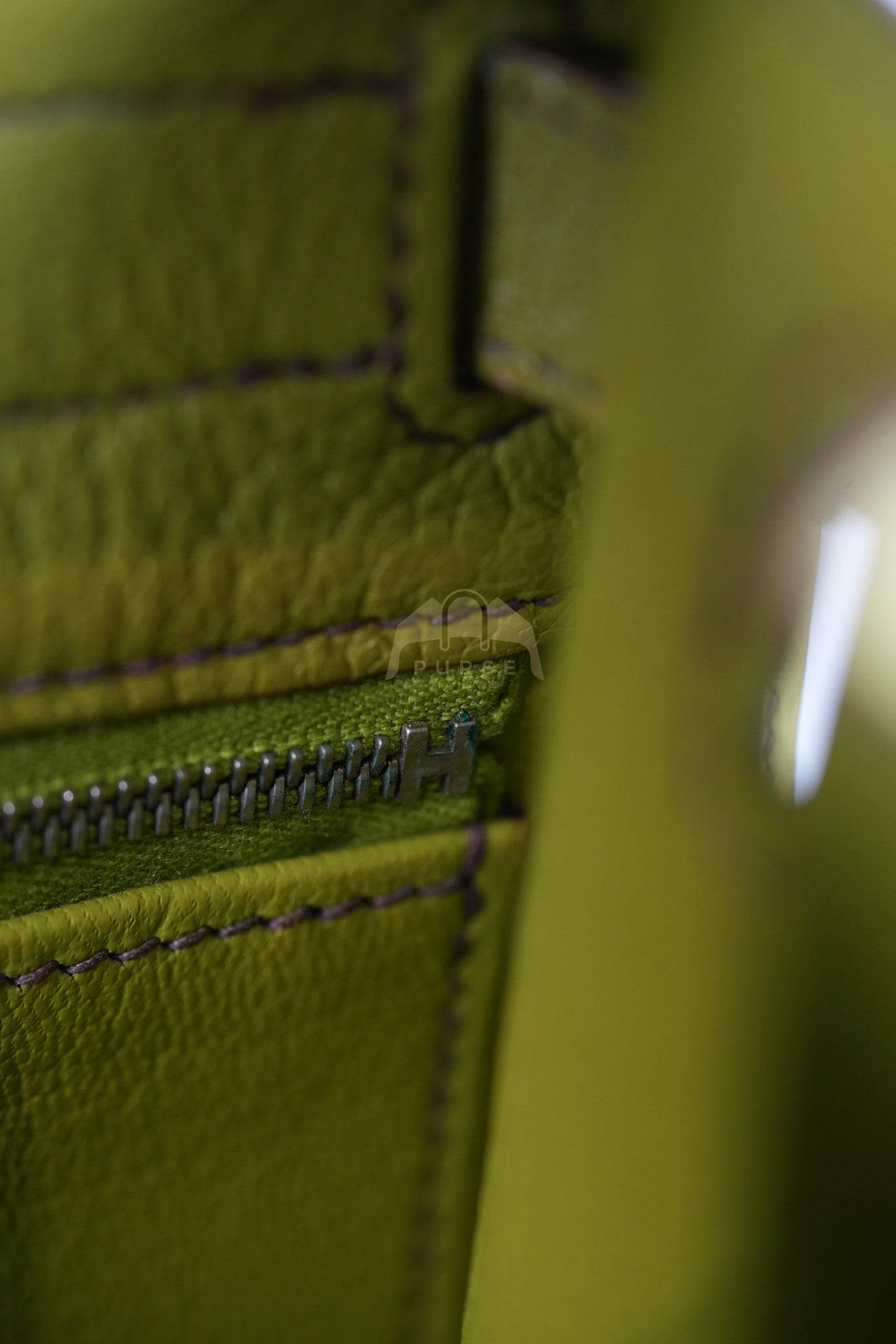 Kelly 32 Sellier Vert Anis Chevre Mysore in Palladium Hardware Stamp K Square (2007) | Purse Maison Luxury Bags Shop