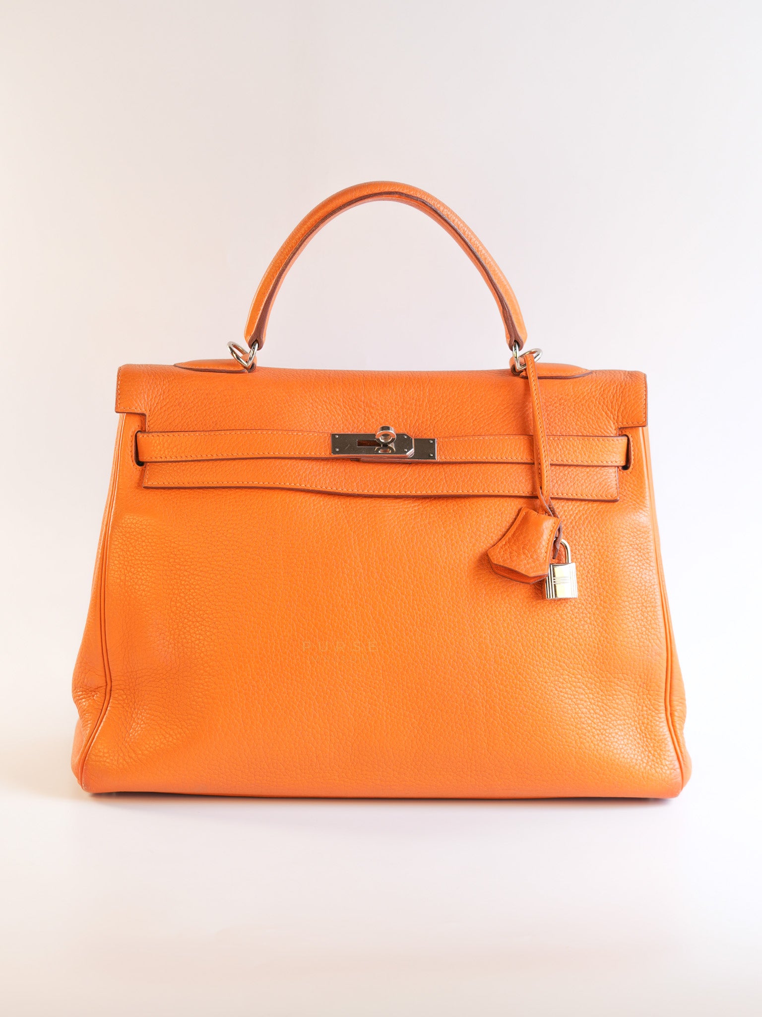 Kelly 32 Orange Clemence Leather Stamp F(2022) | Purse Maison Luxury Bags Shop