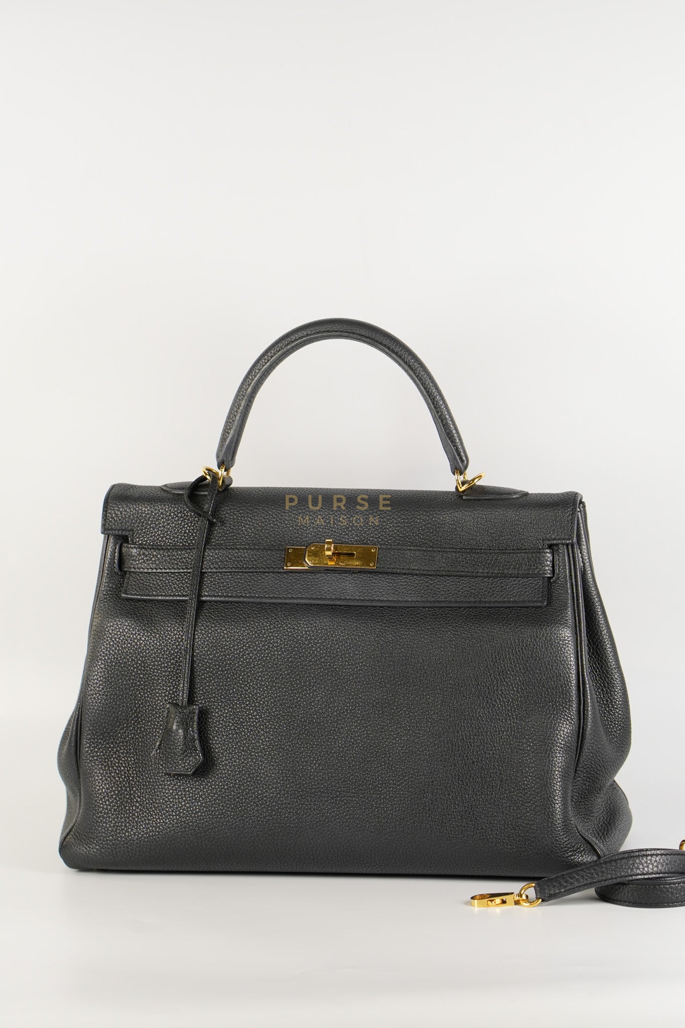 Kelly 35 Retourne Black in Togo Leather and Gold Hardware Stamp Square Q (2013) | Purse Maison Luxury Bags Shop