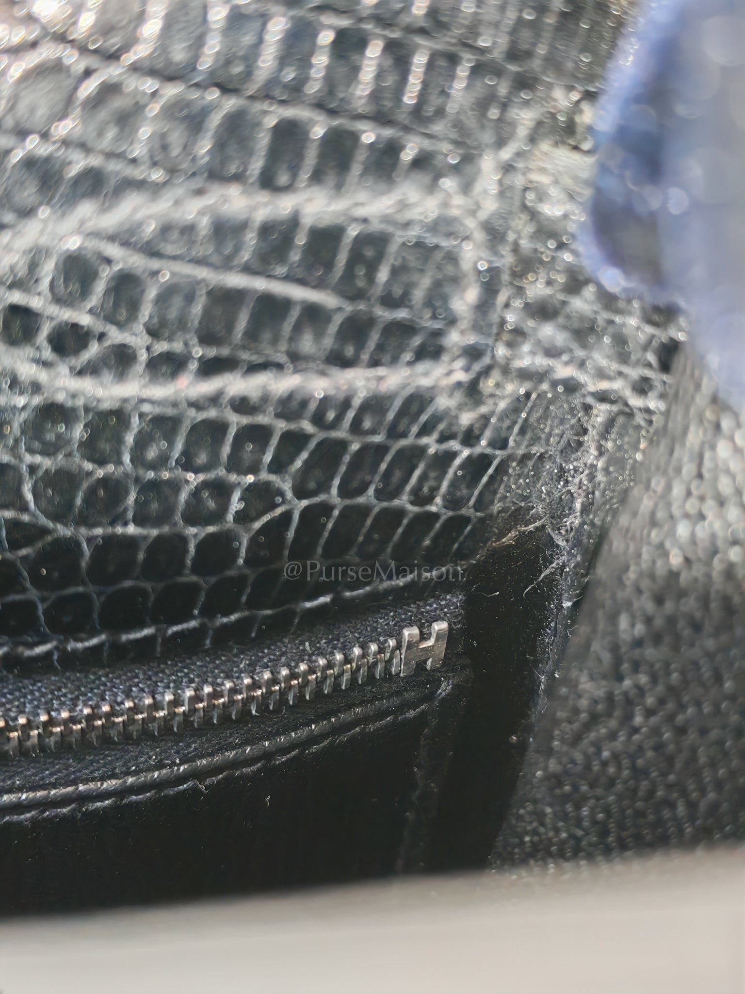 Kelly 35 Retourne in Black Lizard Leather and Palladium Hardware Stamp Square O (2011) | Purse Maison Luxury Bags Shop