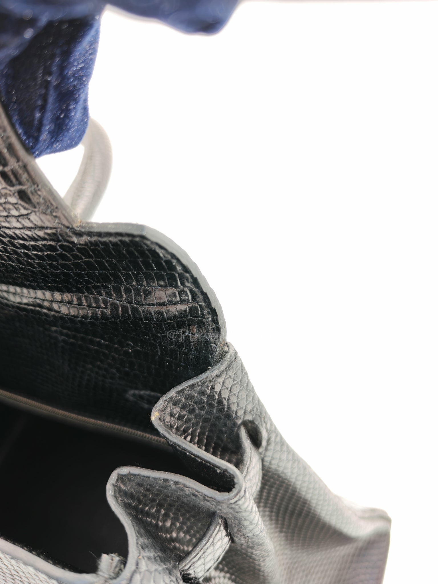 Kelly 35 Retourne in Black Lizard Leather and Palladium Hardware Stamp Square O (2011) | Purse Maison Luxury Bags Shop