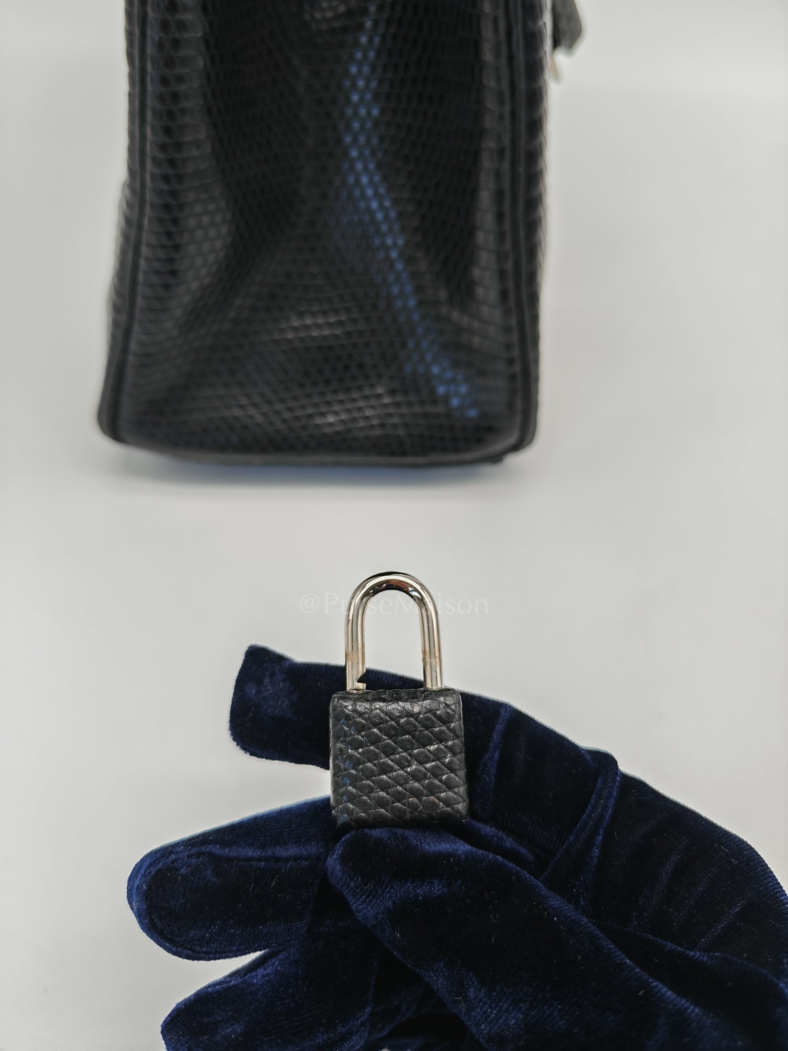 Kelly 35 Retourne in Black Lizard Leather and Palladium Hardware Stamp Square O (2011) | Purse Maison Luxury Bags Shop