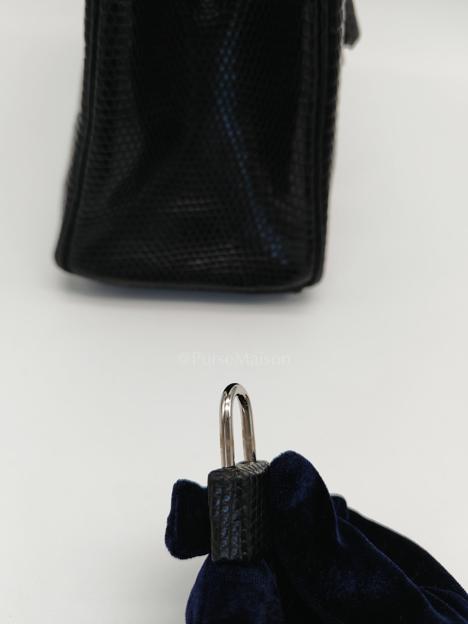 Kelly 35 Retourne in Black Lizard Leather and Palladium Hardware Stamp Square O (2011) | Purse Maison Luxury Bags Shop