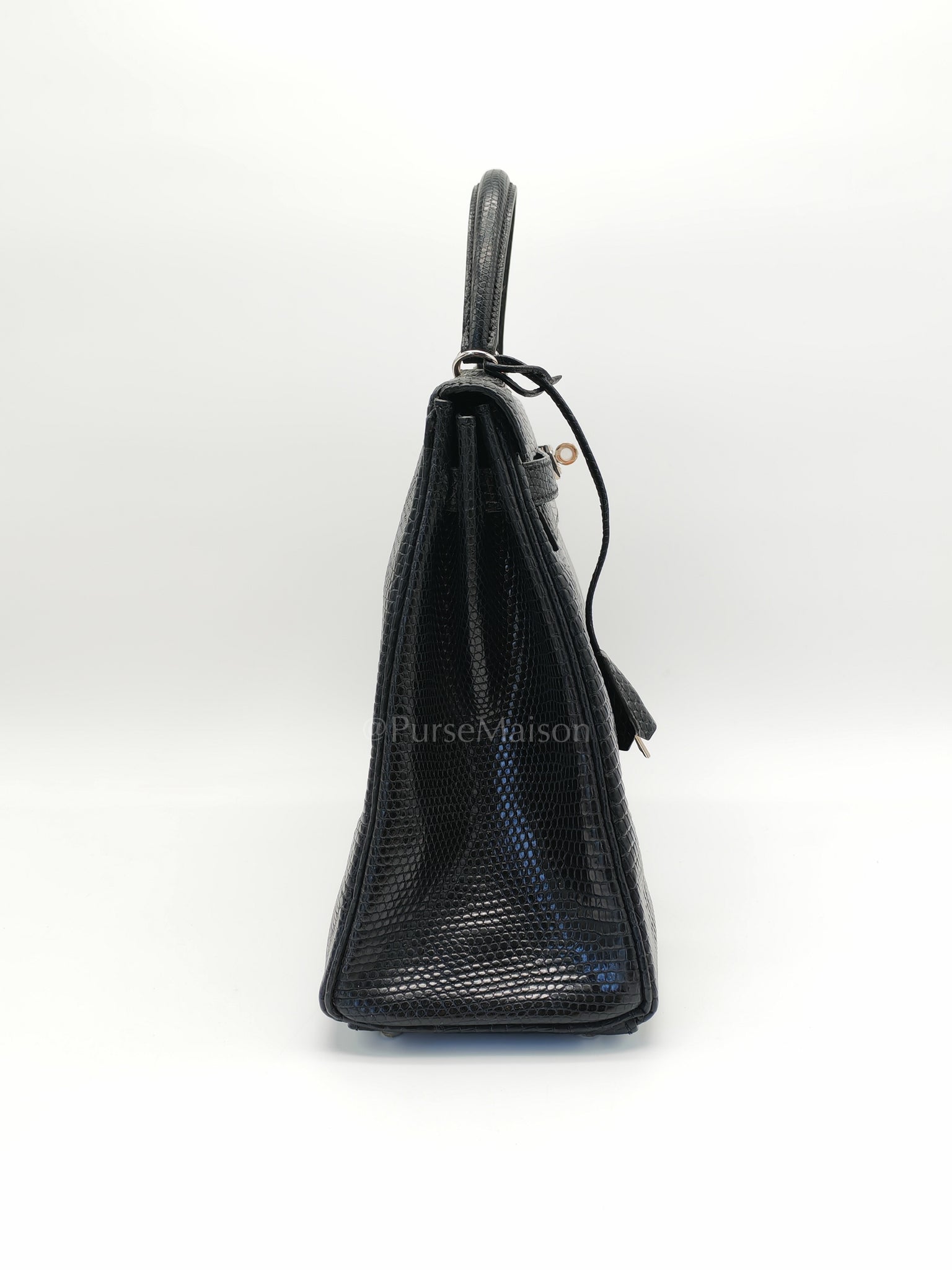 Kelly 35 Retourne in Black Lizard Leather and Palladium Hardware Stamp Square O (2011) | Purse Maison Luxury Bags Shop
