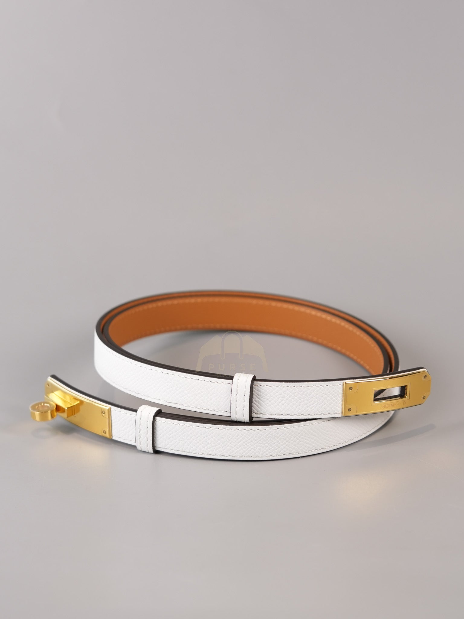 Kelly Belt in White Epsom Gold Hardware Stamp K(2025) | Purse Maison Luxury Bags Shop