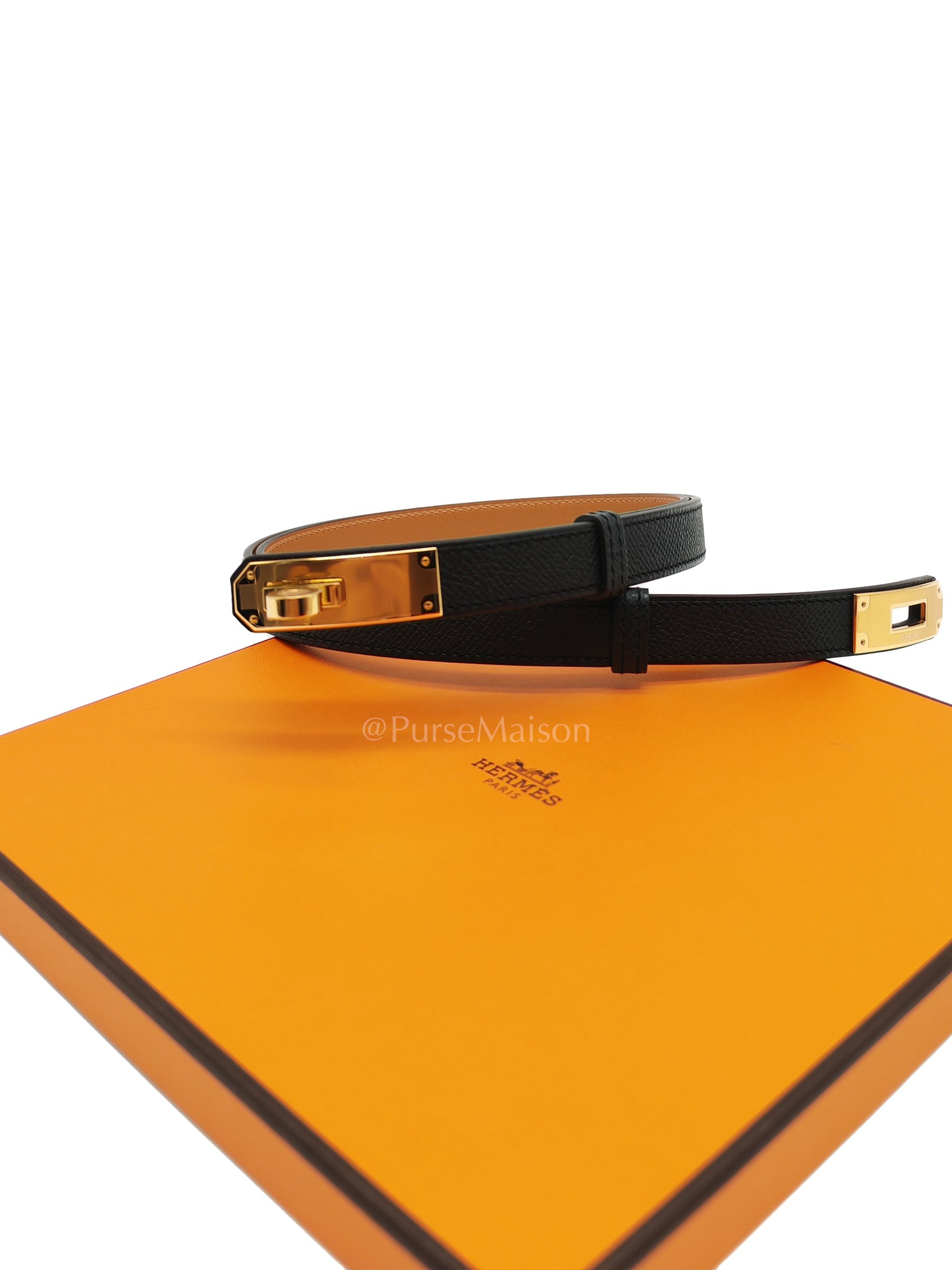 Kelly Belt Black Epsom Leather in Gold Hardware Stamp K(2025) | Purse Maison Luxury Bags Shop