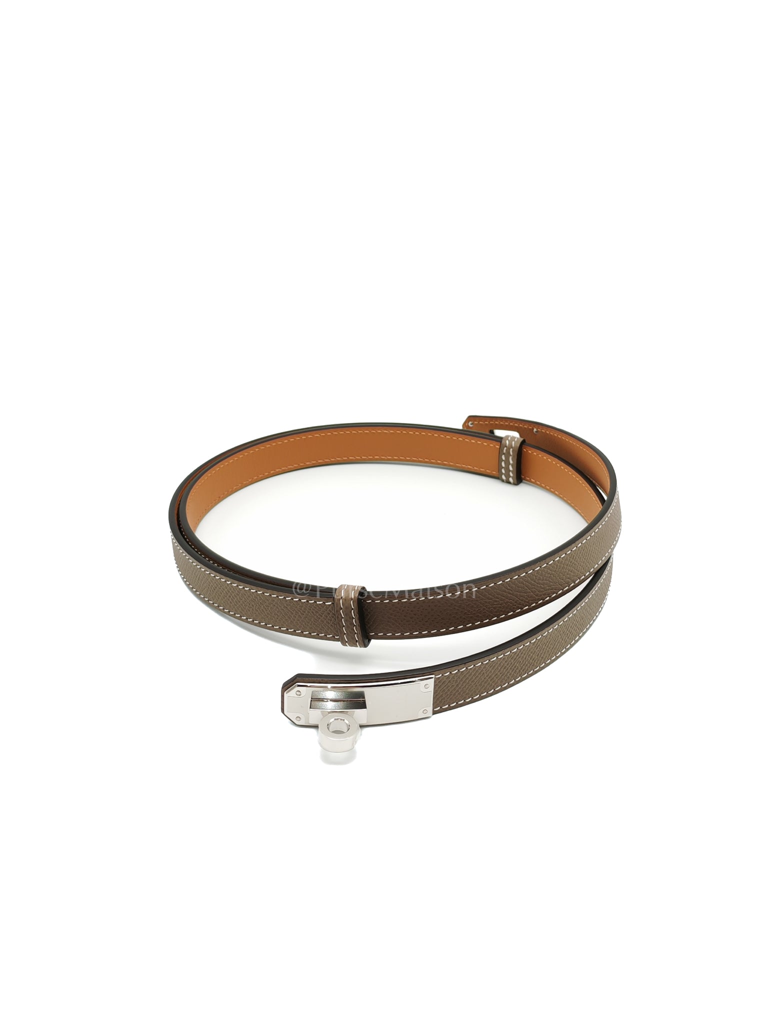 Kelly Belt Etoupe Epsom Leather in Palladium Hardware Stamp K(2025) | Purse Maison Luxury Bags Shop
