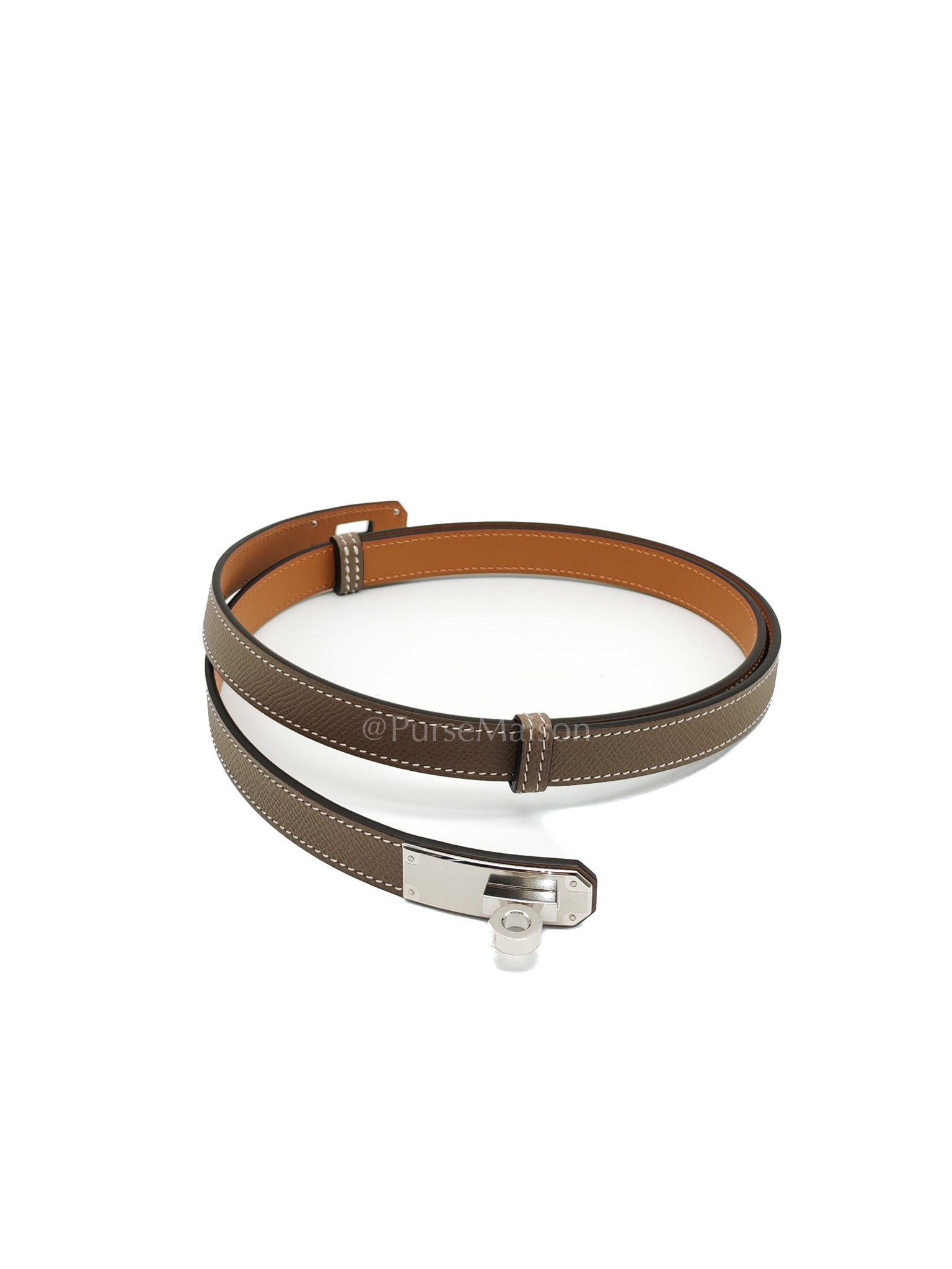 Kelly Belt Etoupe Epsom Leather in Palladium Hardware Stamp K(2025) | Purse Maison Luxury Bags Shop