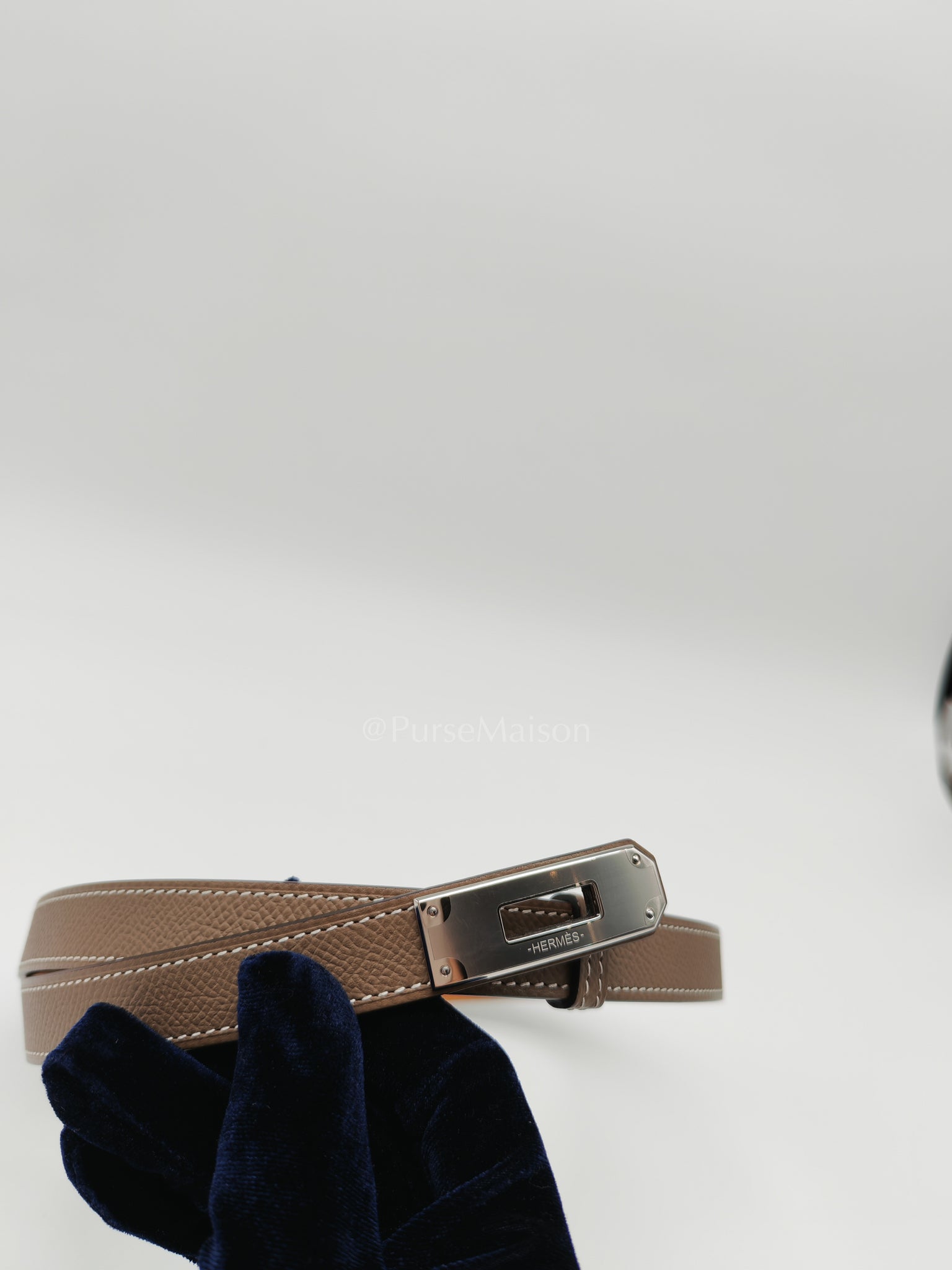 Kelly Belt Etoupe Epsom Leather in Palladium Hardware Stamp K(2025) | Purse Maison Luxury Bags Shop