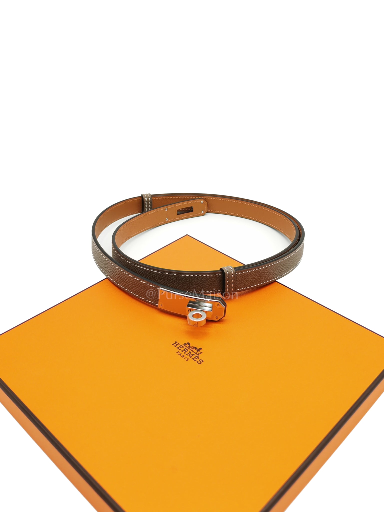 Kelly Belt Etoupe Epsom Leather in Palladium Hardware Stamp K(2025) | Purse Maison Luxury Bags Shop