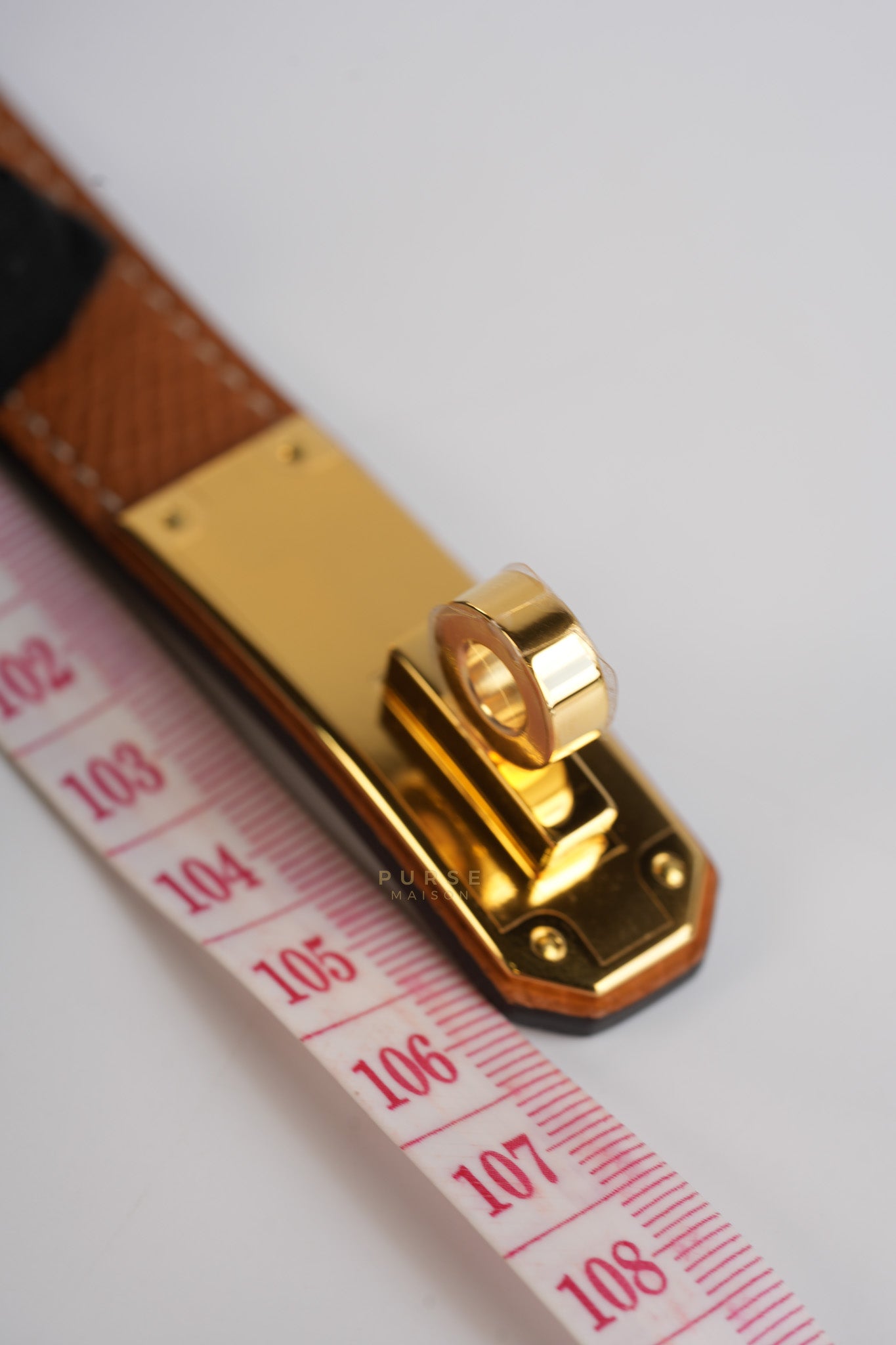 Kelly Belt Gold in Gold Hardware Stamp K (2025) | Purse Maison Luxury Bags Shop
