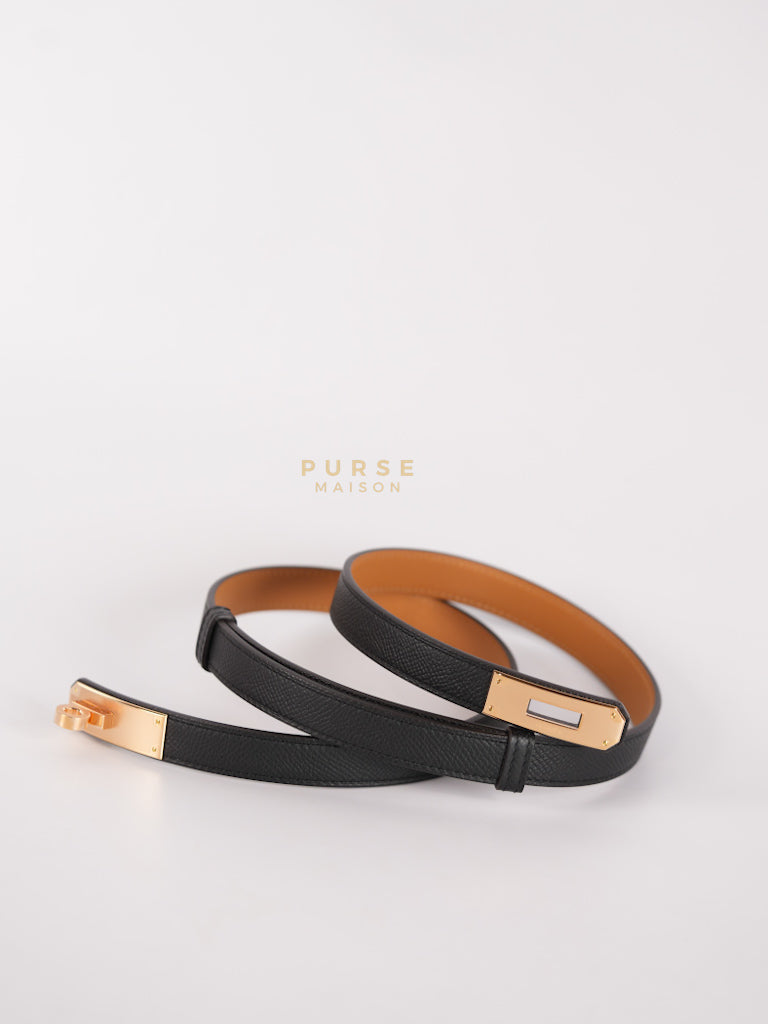 Kelly Belt in Black Epsom Leather & Gold Hardware Stamp K (2025) | Purse Maison Luxury Bags Shop
