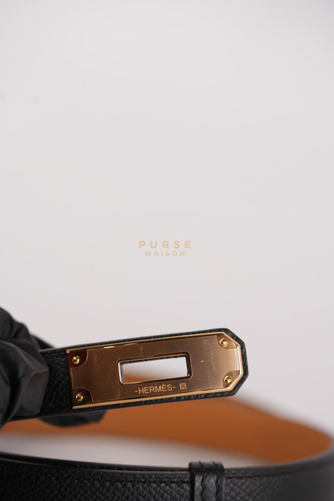 Kelly Belt in Black Epsom Leather & Gold Hardware Stamp K (2025) | Purse Maison Luxury Bags Shop