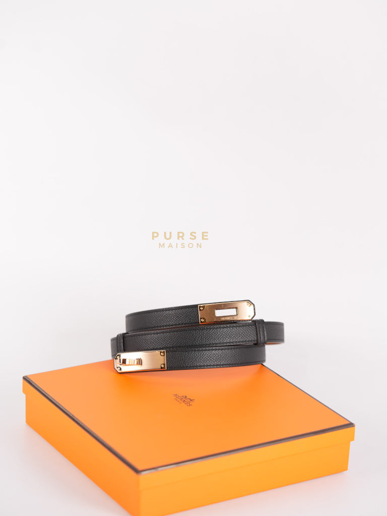 Kelly Belt in Black Epsom Leather & Gold Hardware Stamp K (2025) | Purse Maison Luxury Bags Shop