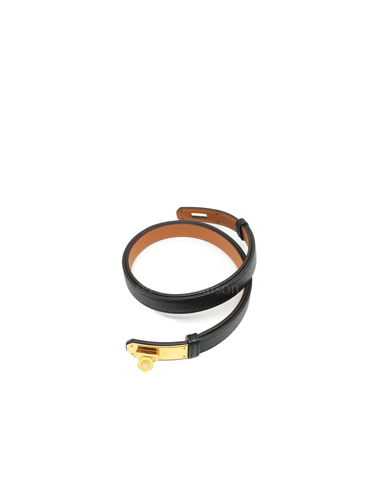 Kelly Belt in Black Epsom Leather & Gold Hardware Stamp X(2016) | Purse Maison Luxury Bags Shop