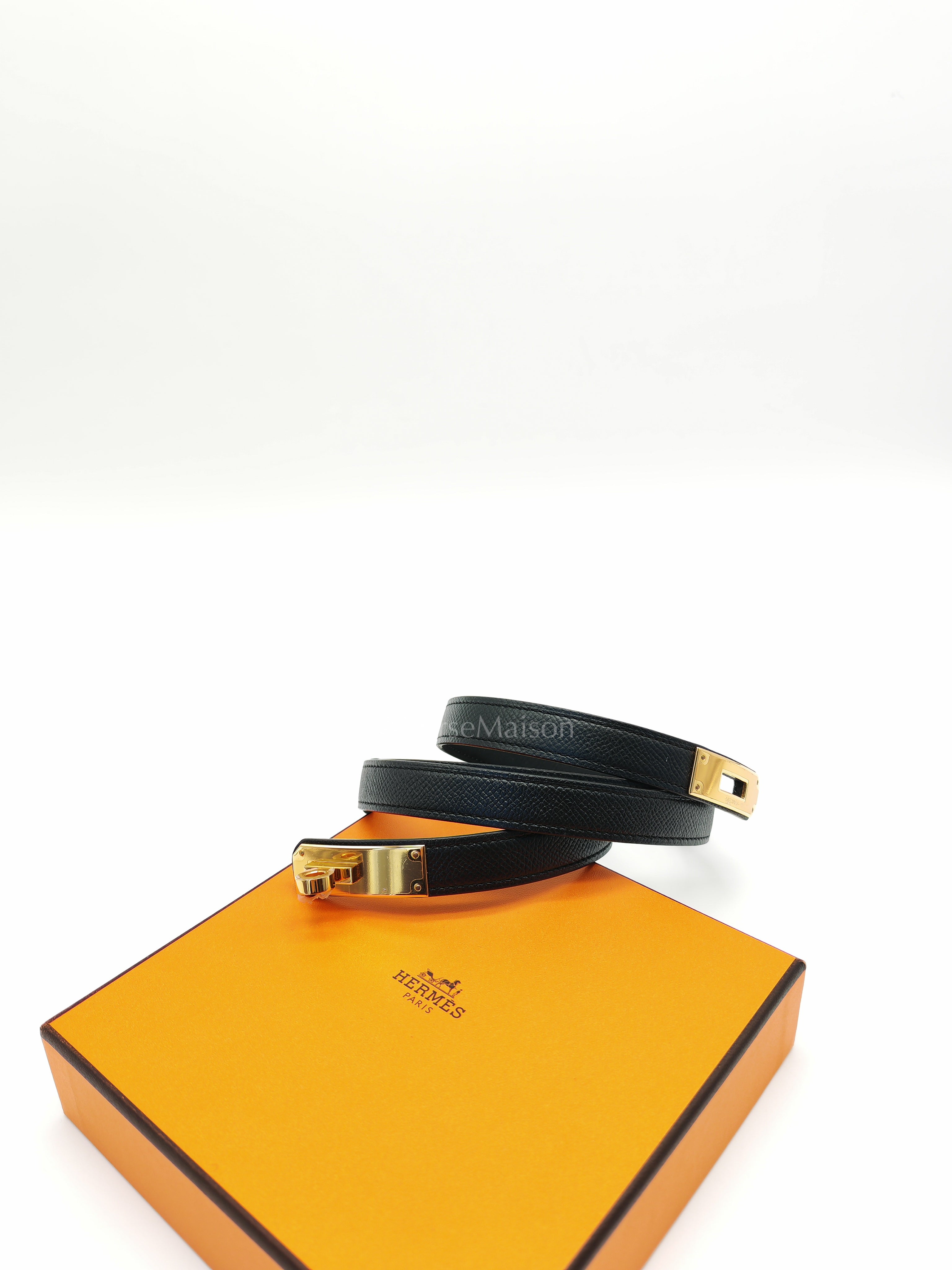 Kelly Belt In Black Epsom Leather & Gold Hardwware Stamp X (2016) | Purse Maison Luxury Bags Shop