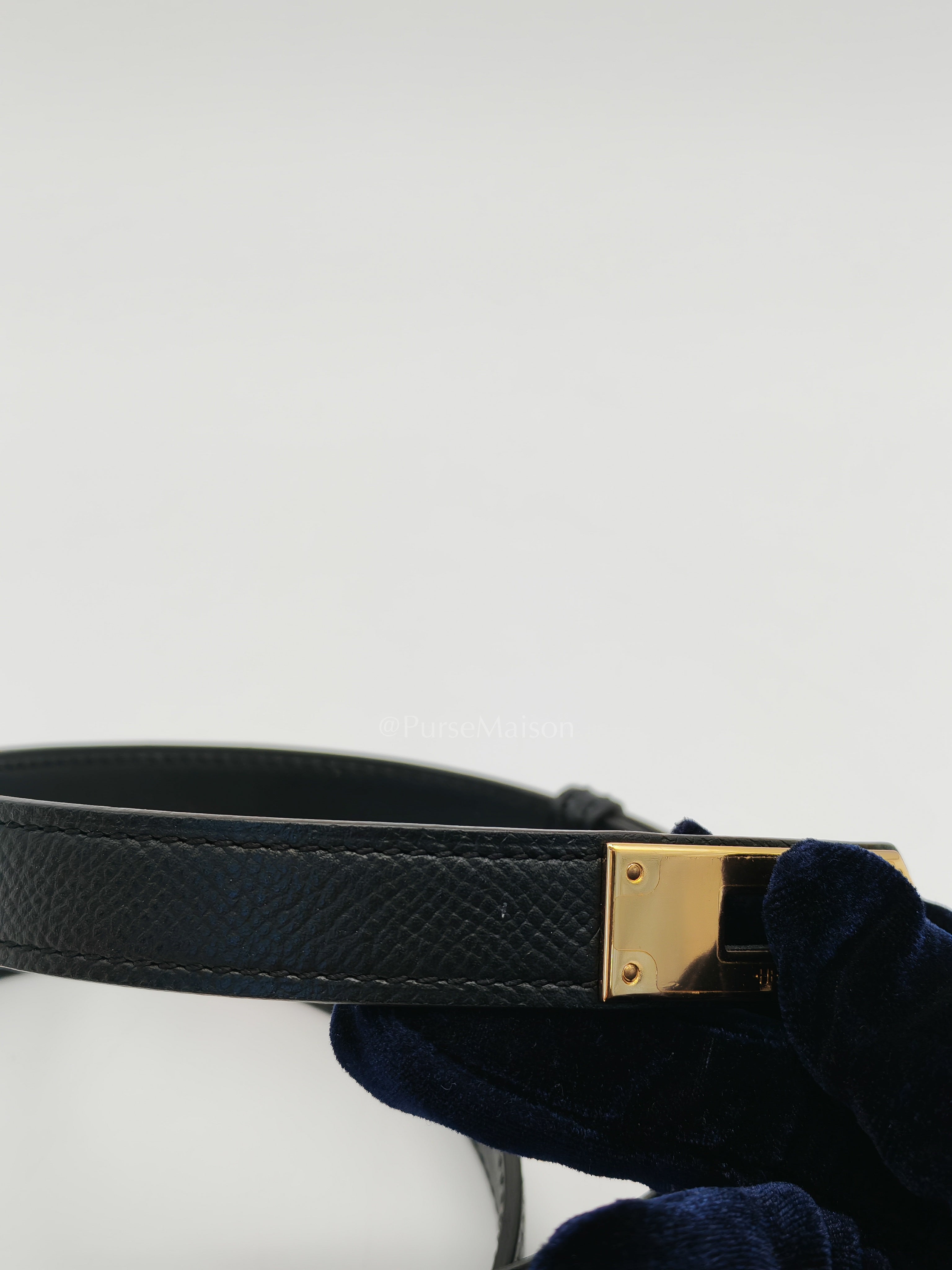 Kelly Belt In Black Epsom Leather & Gold Hardwware Stamp X (2016) | Purse Maison Luxury Bags Shop